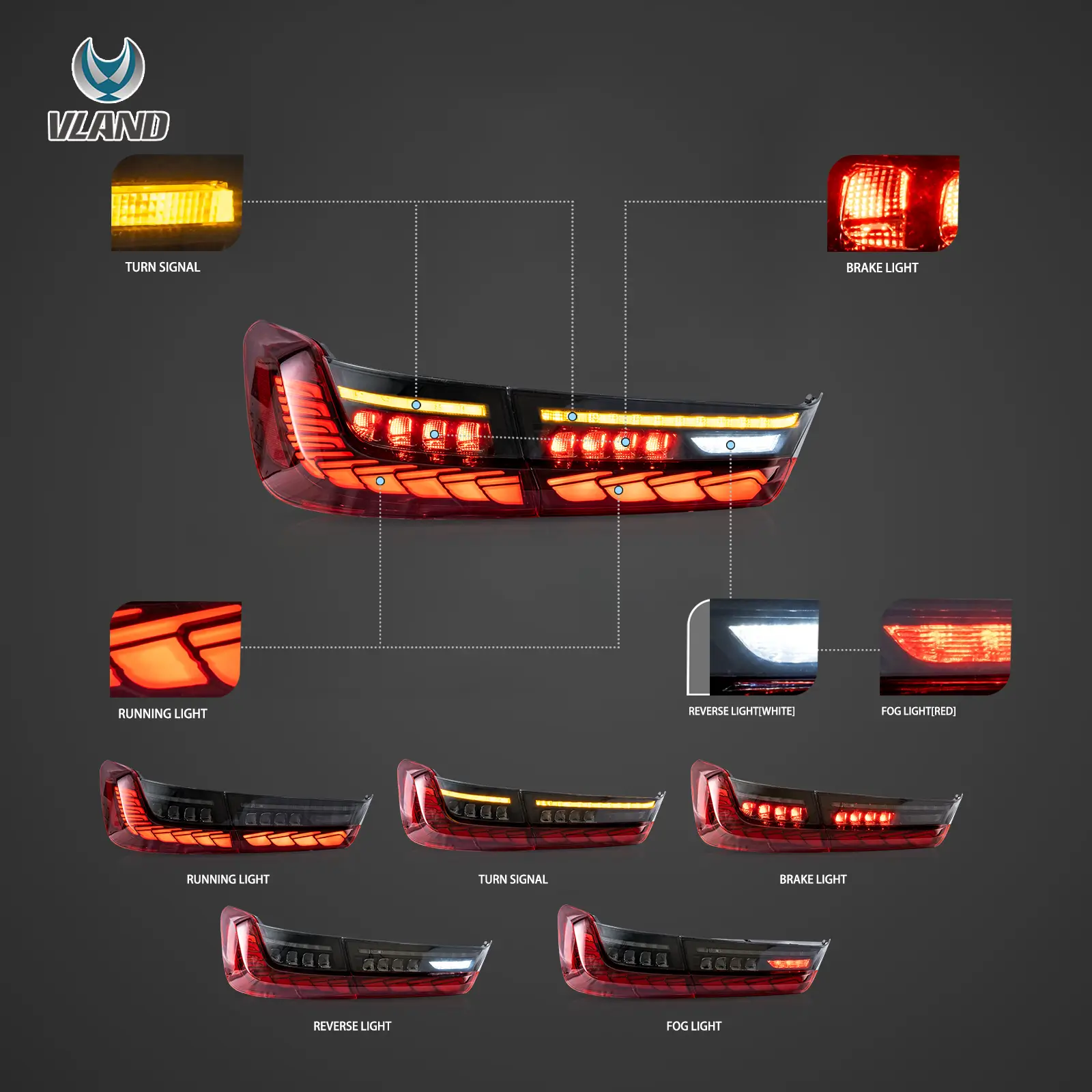 18-24 BMW 3 Series 7th Gen G20/G28/G80 Vland OLED Tail Lights With Sequential Turn Signal [E-mark] - Image 5