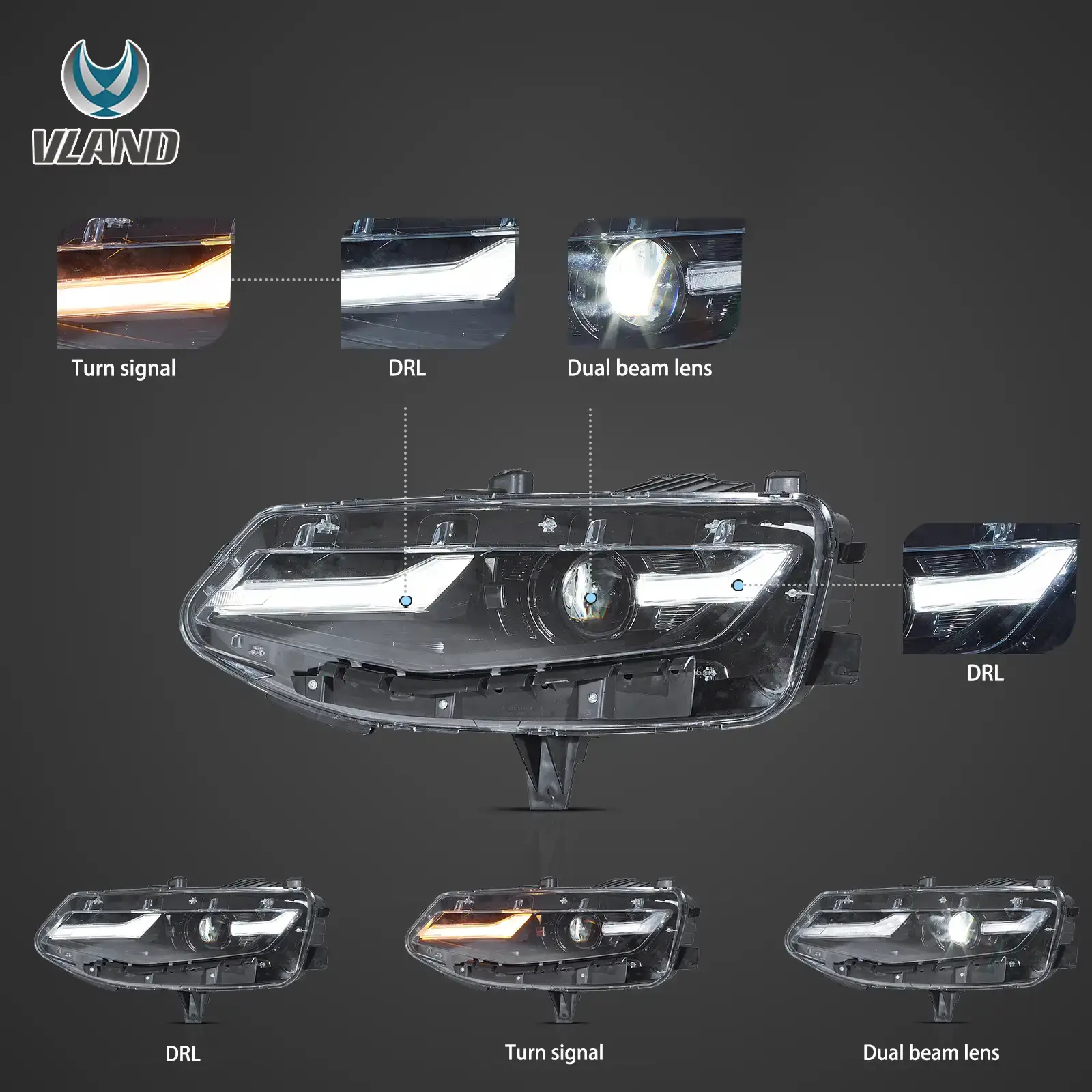 19-24 Chevrolet Chevy Camaro Vland Full LED Dual Beam Projector Headlights - Image 3