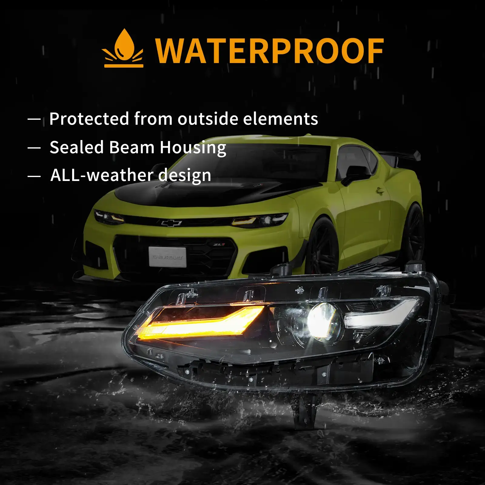 19-24 Chevrolet Chevy Camaro Vland Full LED Dual Beam Projector Headlights - Image 8