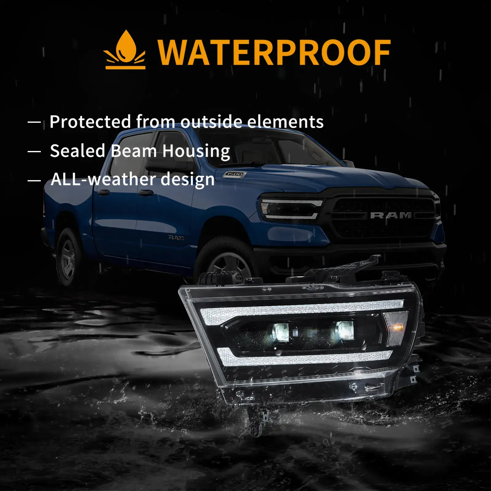 19-24 Dodge Ram 1500 Vland Full LED Headlights W/Start-up Animation - Image 12