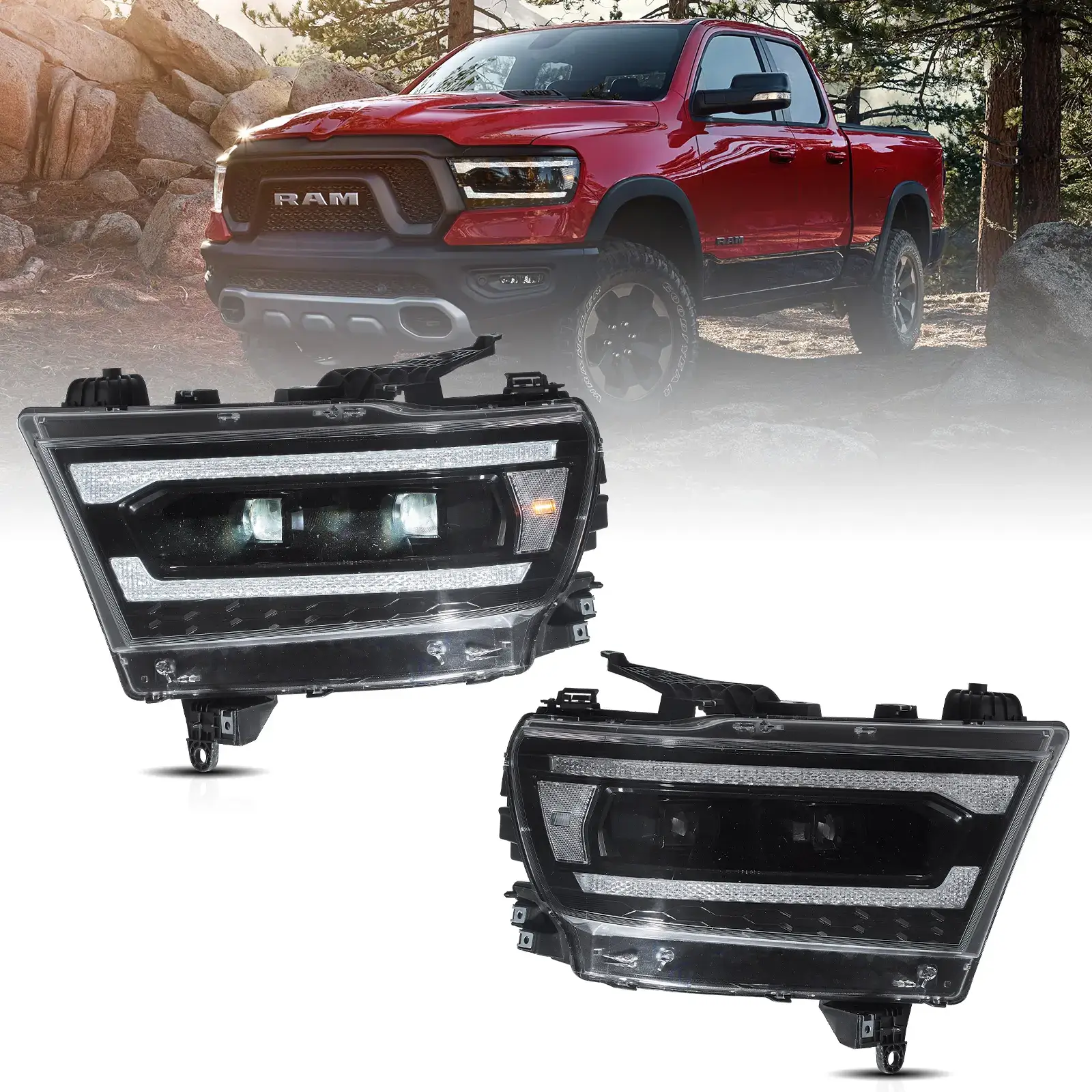 19-24 Dodge Ram 1500 Vland Full LED Headlights W/Start-up Animation - Image 3