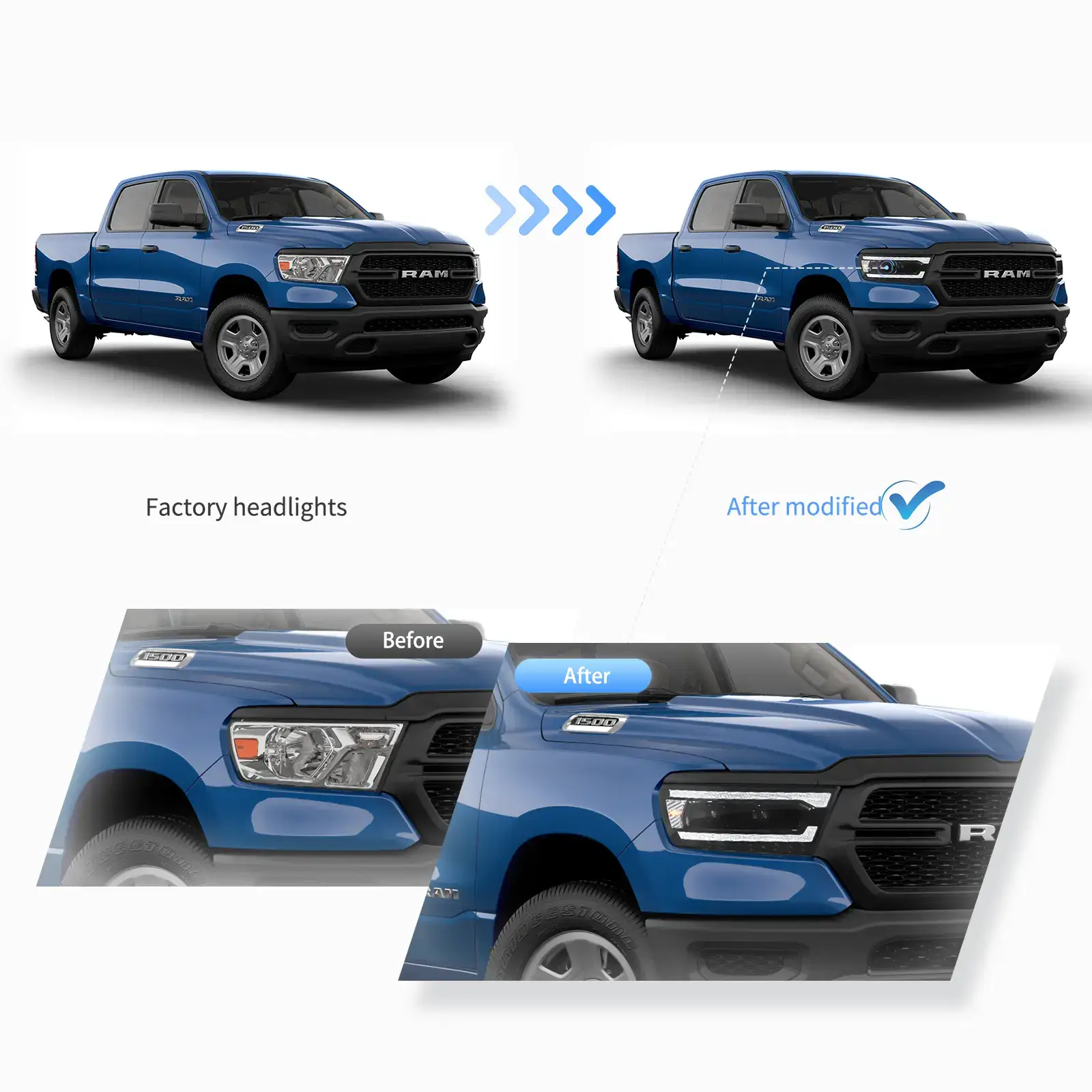 19-24 Dodge Ram 1500 Vland Full LED Headlights W/Start-up Animation - Image 8