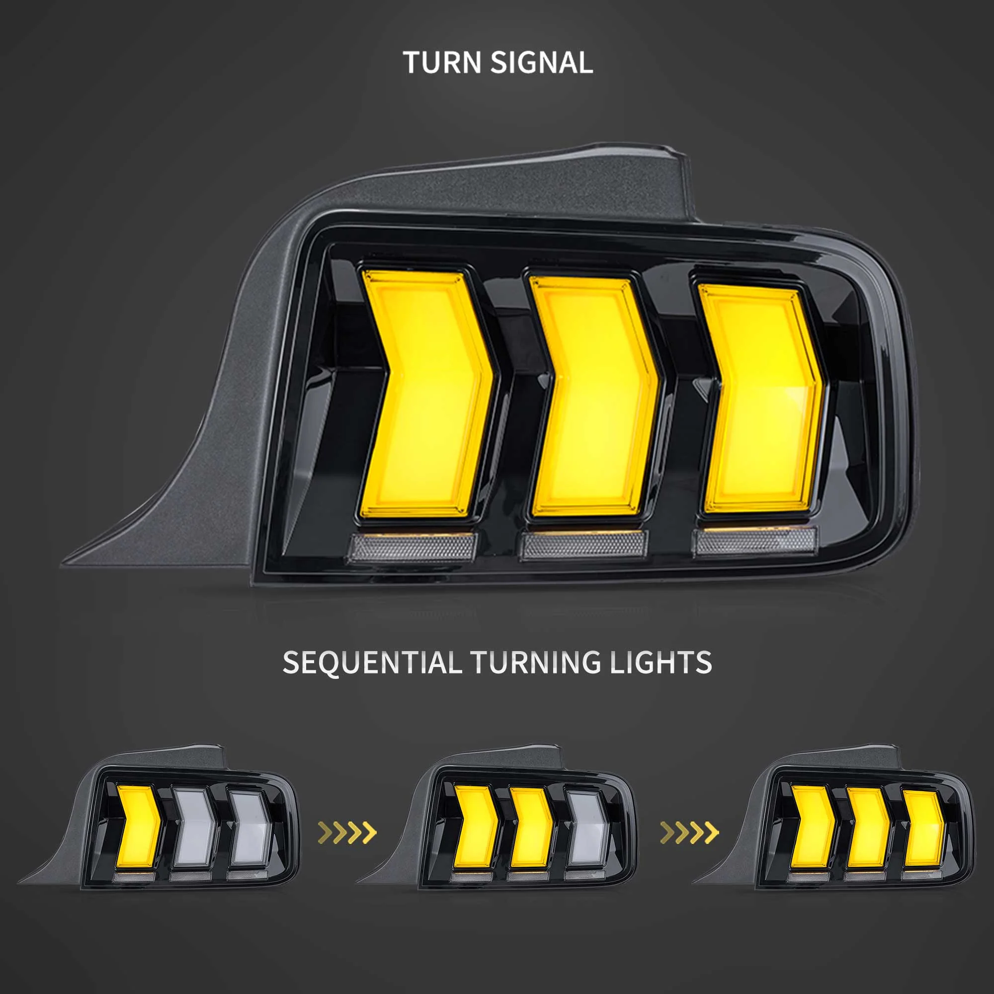 2005-2009 Ford Mustang 5th Gen S197 Vland LED Tail Lights Amber Sequential Turn Signal - Image 3