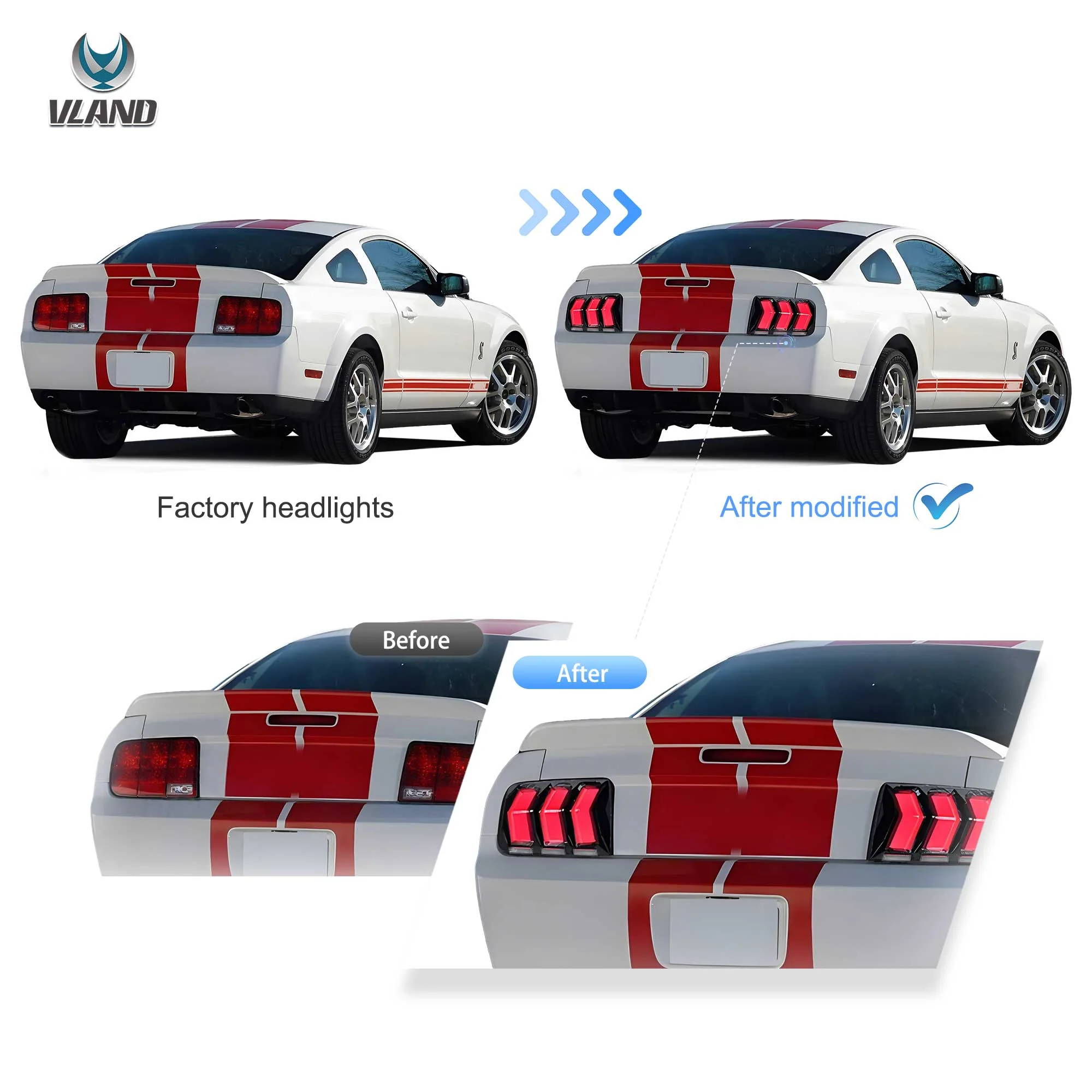 2005-2009 Ford Mustang 5th Gen S197 Vland LED Tail Lights Amber Sequential Turn Signal - Image 6
