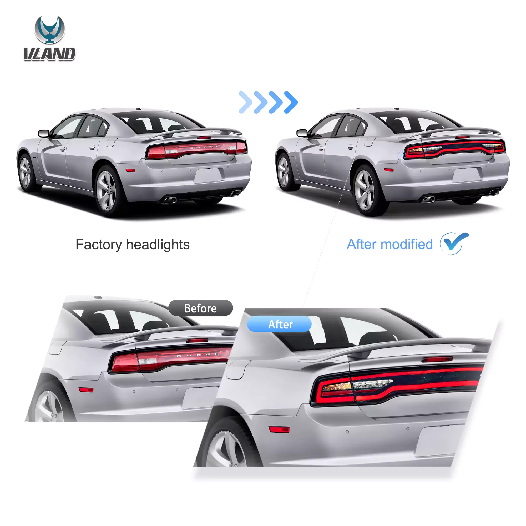 2011-2014 Dodge Charger Tail Lights Vland Full LED W/ Yellow Turn Signal - Image 4