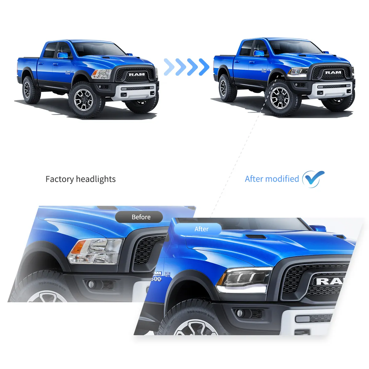 09-18 Dodge Ram 4th Gen 1500 2500 3500 Vland LED Reflection Bowl Headlights [E-mark] - Image 8
