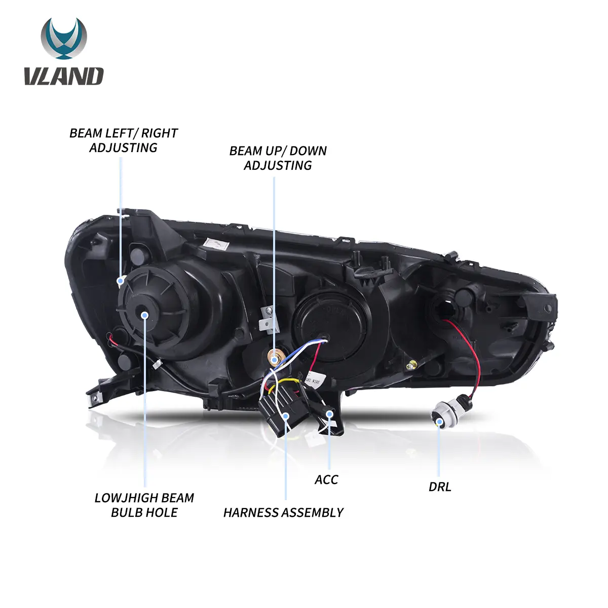 08-17 Mitsubishi Lancer / Evo X Vland Dual Beam Projector Headlights with Demon Eyes Black - Image 13