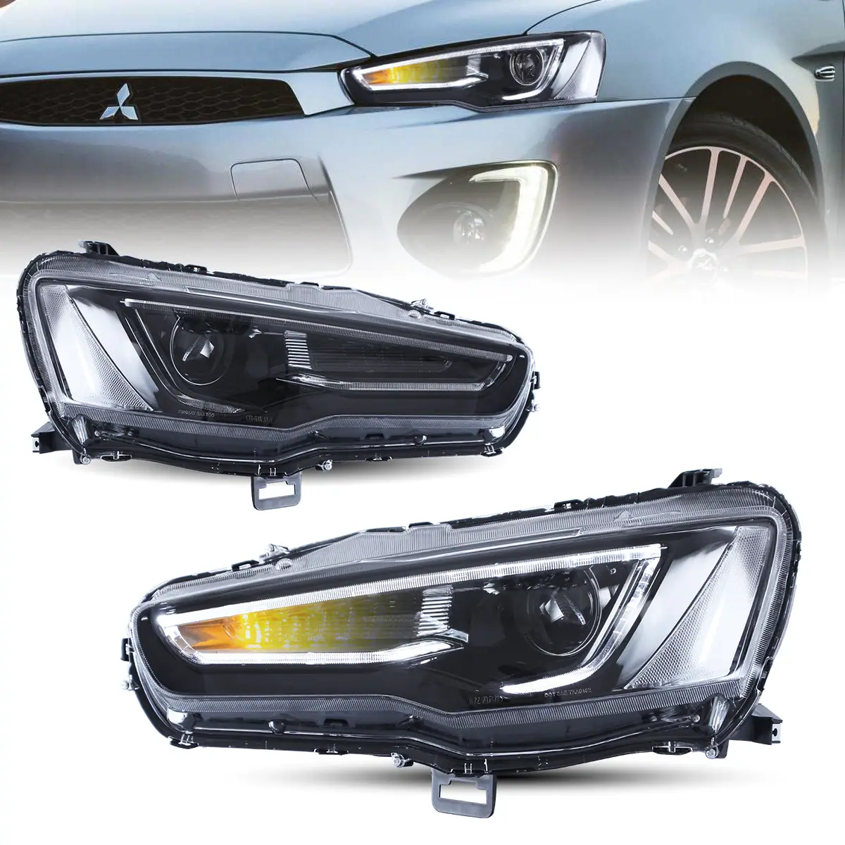08-17 Mitsubishi Lancer / Evo X Vland Dual Beam Projector Headlights with Demon Eyes Black - Image 3