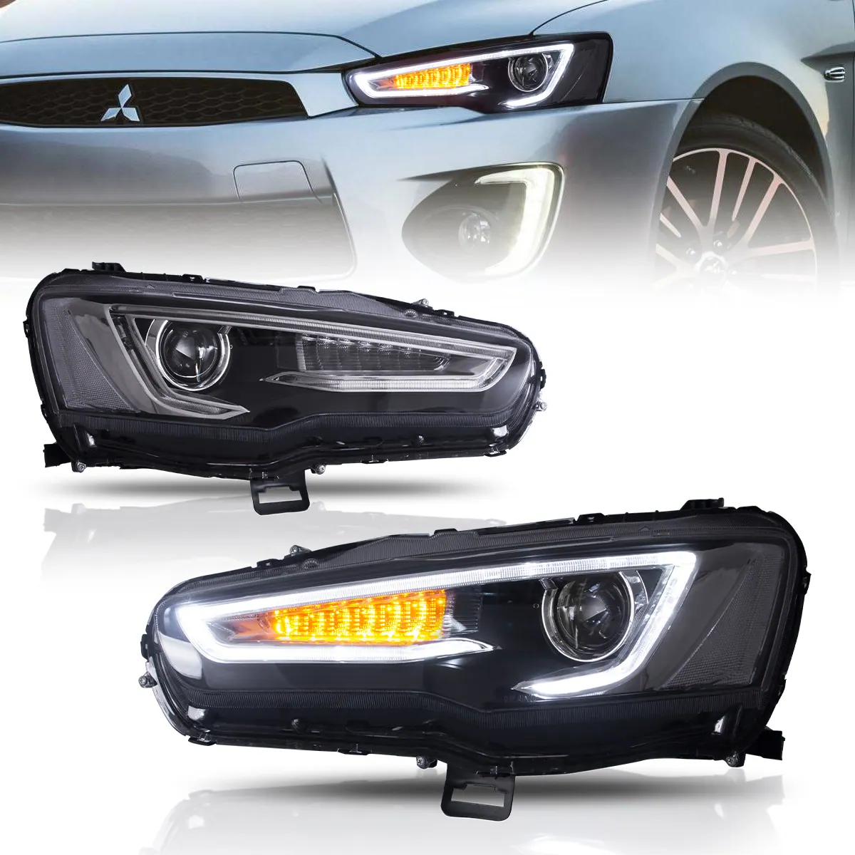 08-17 Mitsubishi Lancer / Evo X Vland Dual Beam Projector Headlights with Demon Eyes Black - Image 6