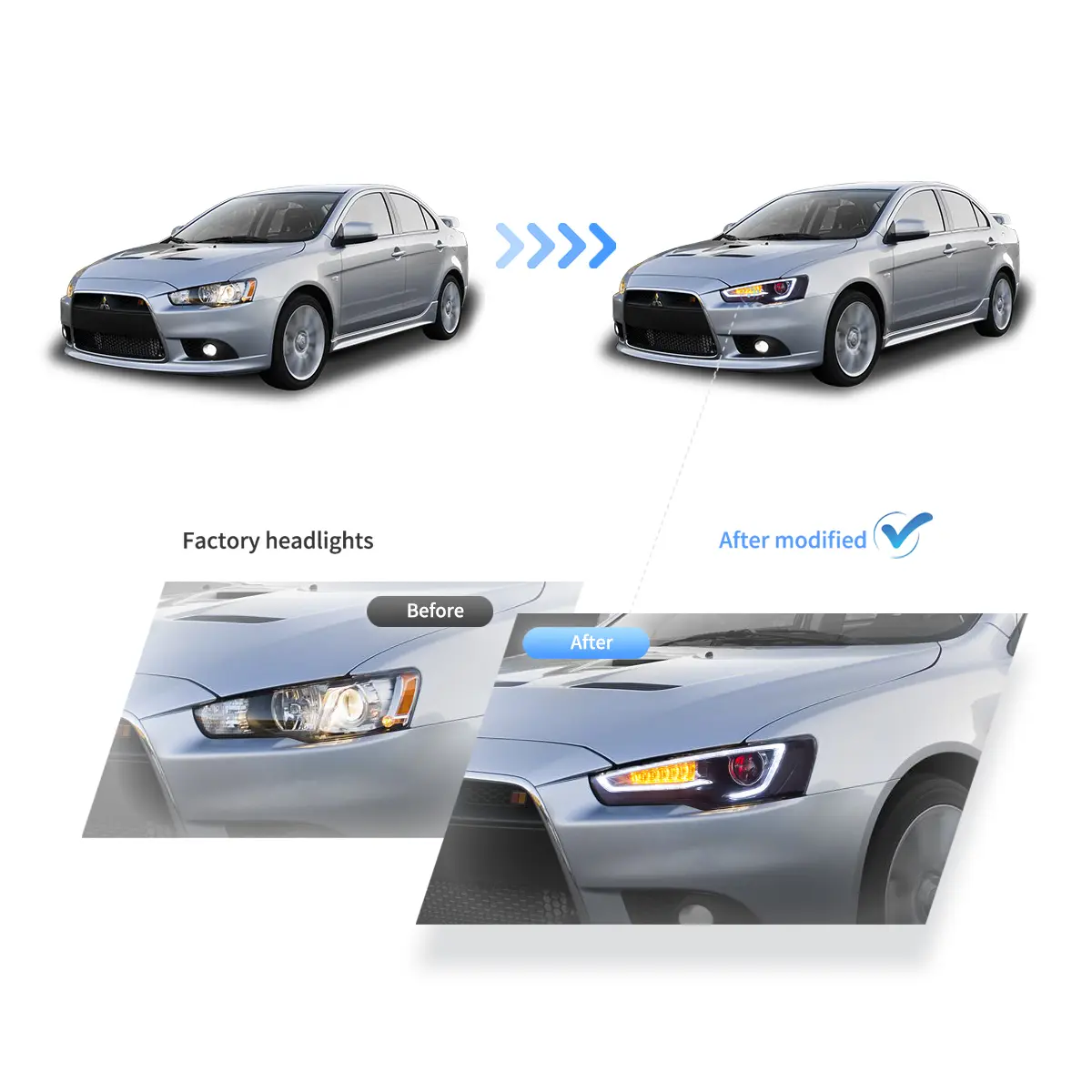 08-17 Mitsubishi Lancer / Evo X Vland Dual Beam Projector Headlights with Demon Eyes Black - Image 9
