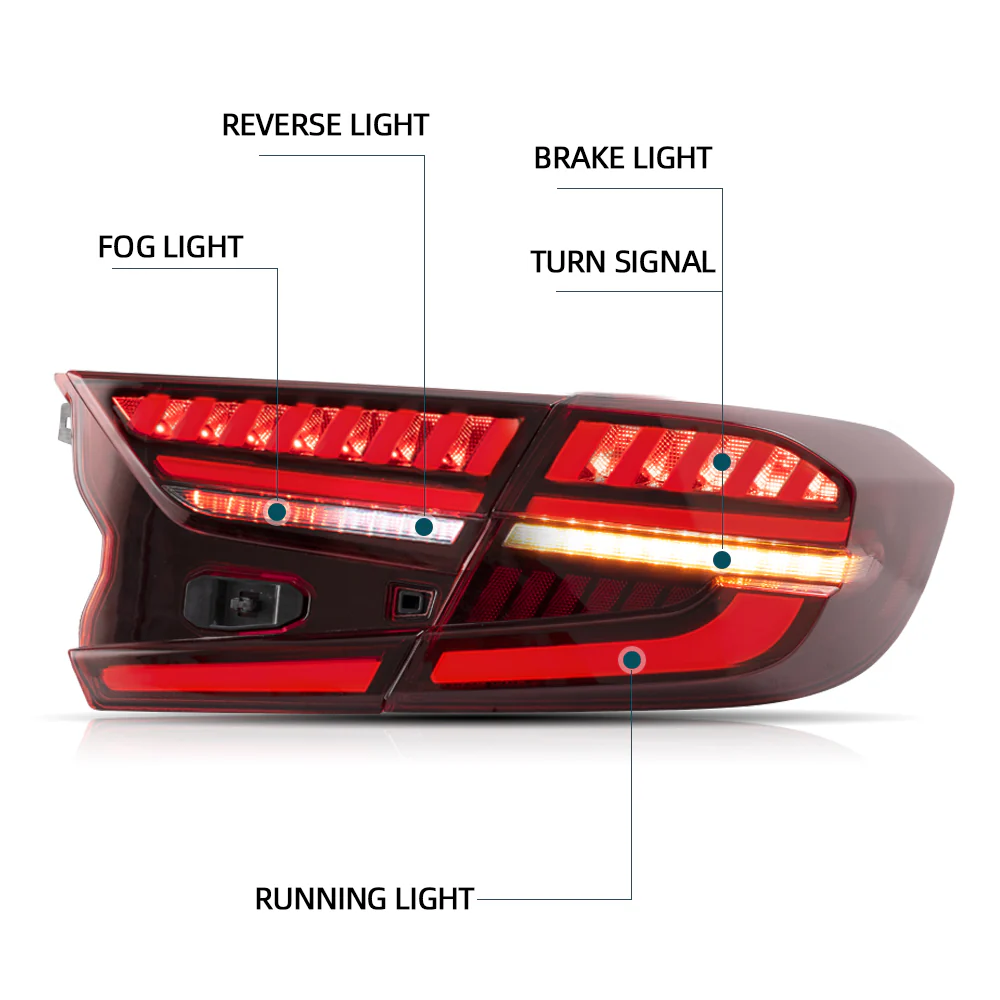 Vland Carlamp Tail Lights for Honda Accord 10th 2018-up w/sequential indicators Red Lens - Image 4