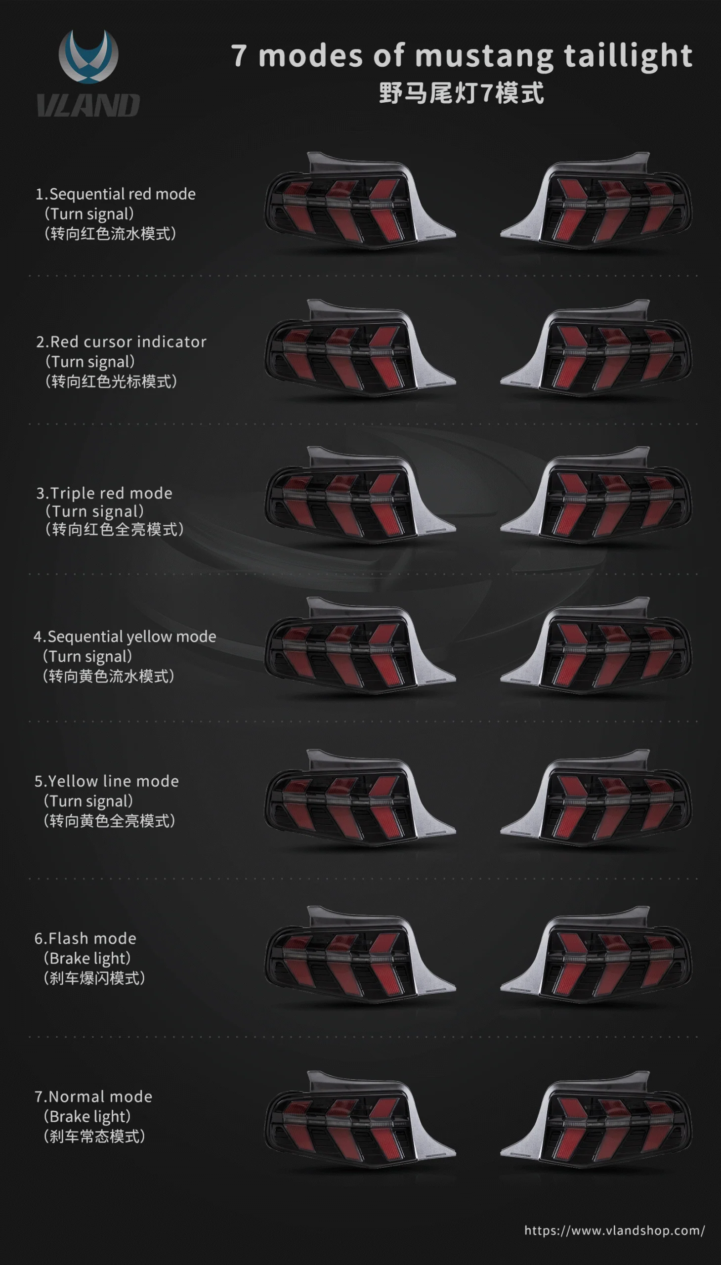 Ford Mustang 2011-2013 Vland LED Tail Lights Smoked - Image 4
