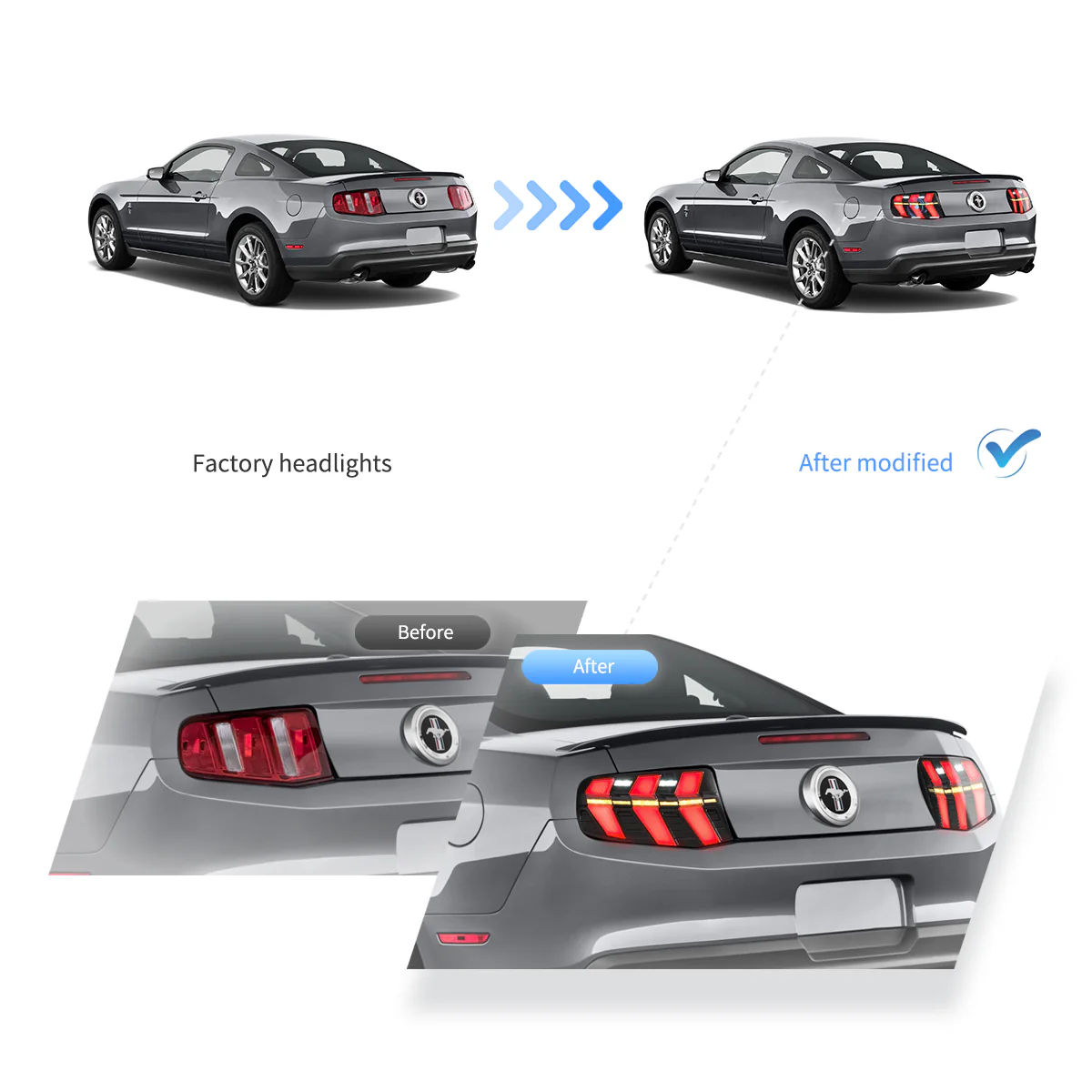 Ford Mustang 2011-2013 Vland LED Tail Lights Smoked - Image 7