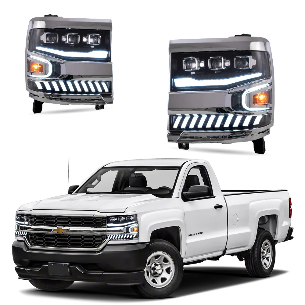 Vland Carlamp Full LED Projector Headlights For Chevrolet Silverado 1500 2016-2018 With LED lens dual beam