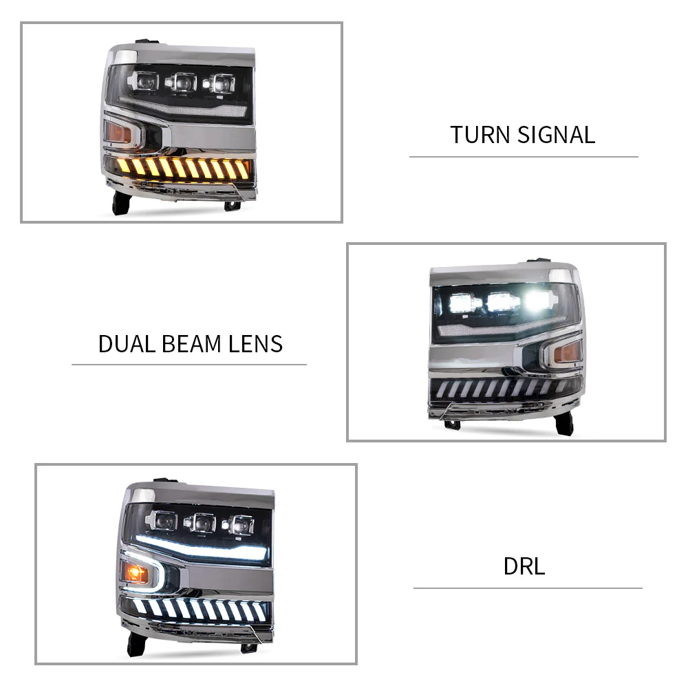 Vland Carlamp Full LED Projector Headlights For Chevrolet Silverado 1500 2016-2018 With LED lens dual beam - Image 8