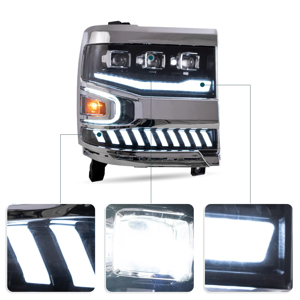 Vland Carlamp Full LED Projector Headlights For Chevrolet Silverado 1500 2016-2018 With LED lens dual beam - Image 9