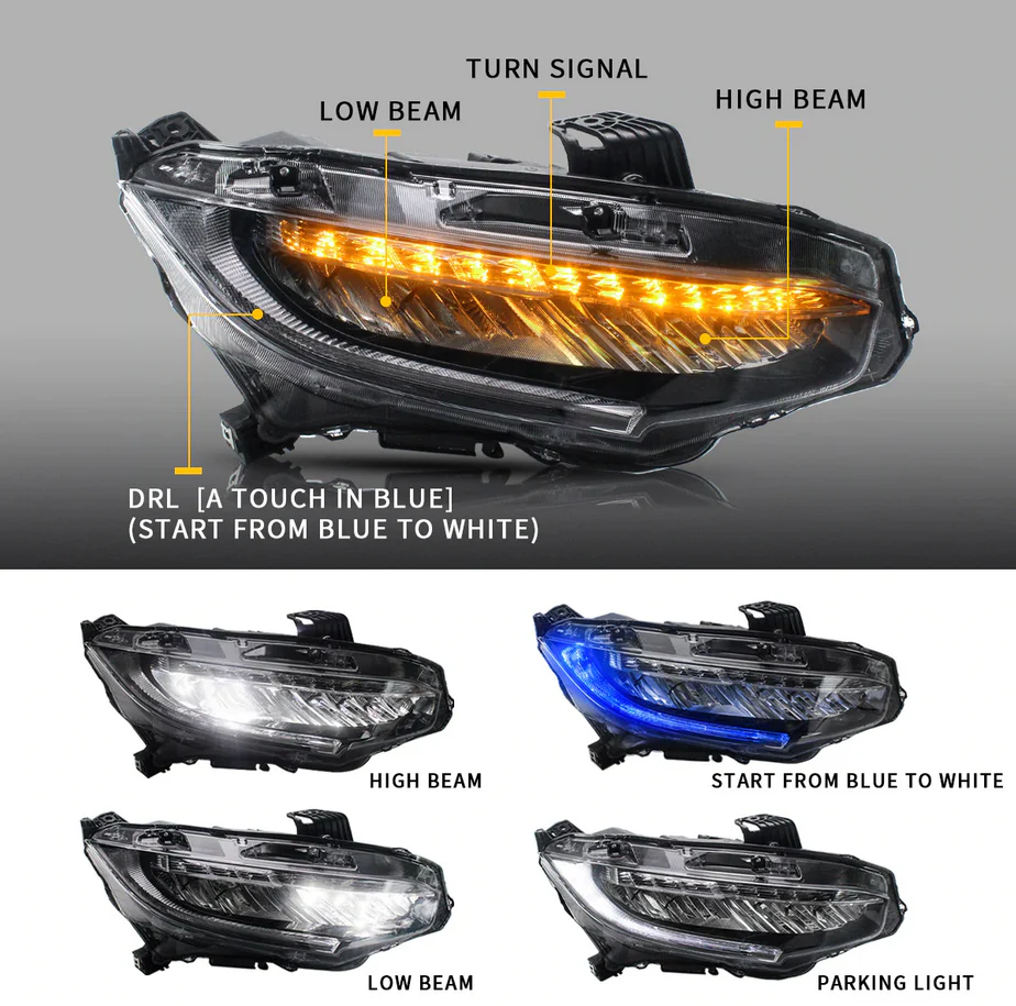 Vland 16-21 Honda Civic Full LED Headlights - Image 3