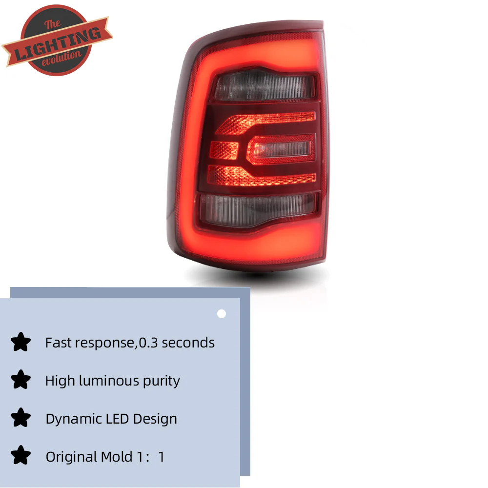 Vland Carlamp Full LED Tail Lights for Dodge Ram 1500 2009-2018 (Red Sequential Turn Signals) - Image 5