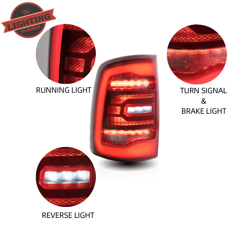 Vland Carlamp Full LED Tail Lights for Dodge Ram 1500 2009-2018 (Red Sequential Turn Signals) - Image 6