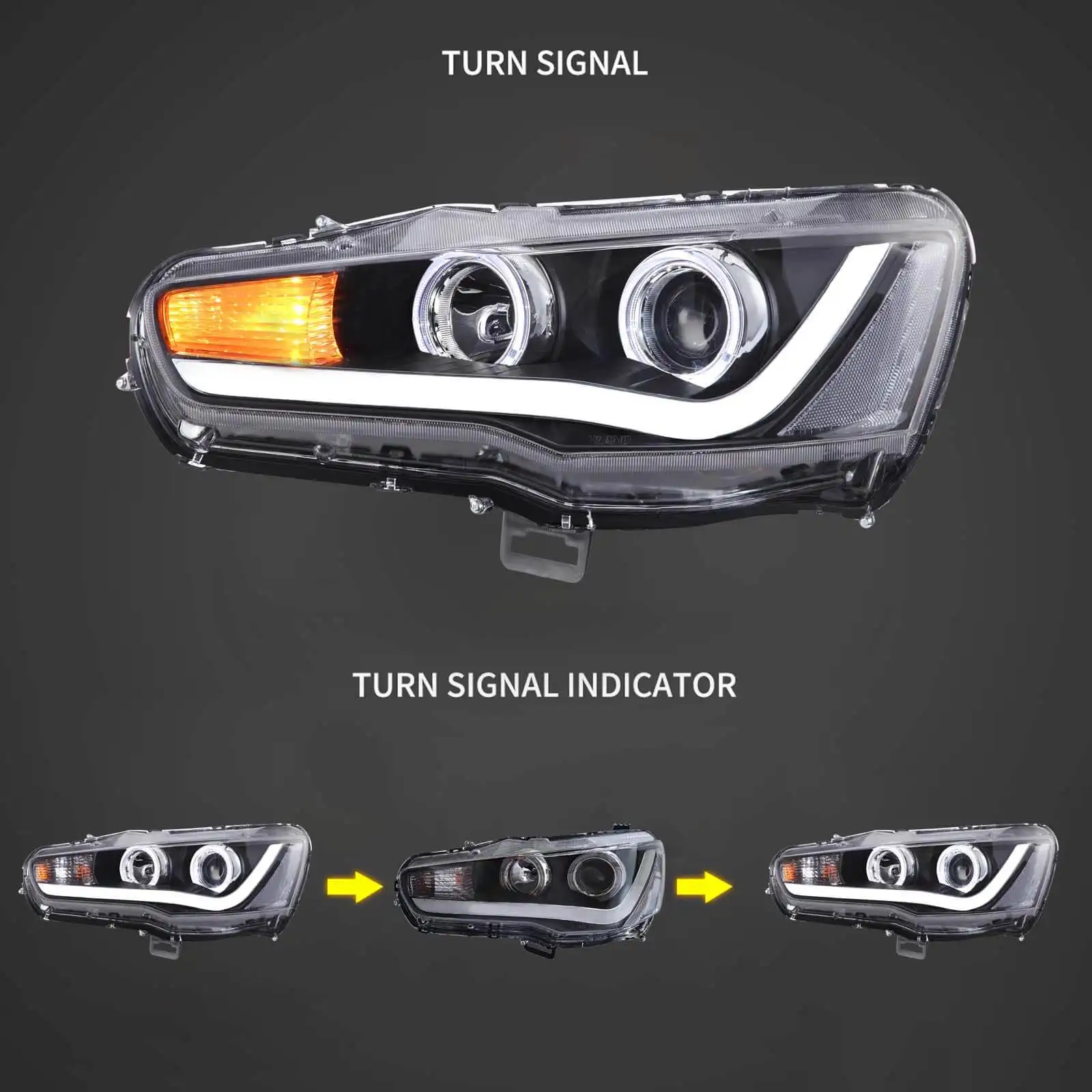 08-17 Mitsubishi Lancer 9th Gen Evo X GSR 10th Gen (CZ4A) Vland Projector HeadLights Black - Image 3