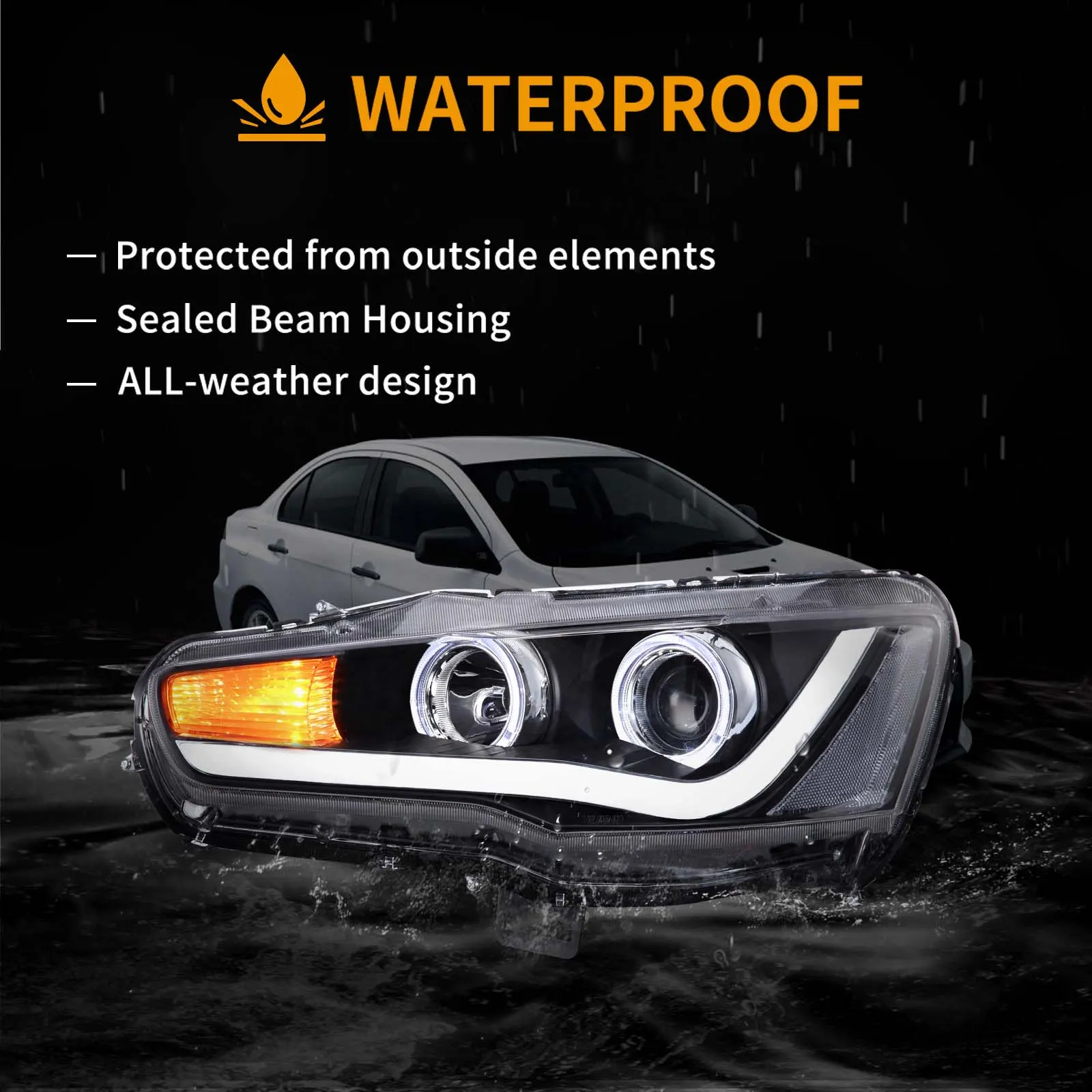 08-17 Mitsubishi Lancer 9th Gen Evo X GSR 10th Gen (CZ4A) Vland Projector HeadLights Black - Image 8