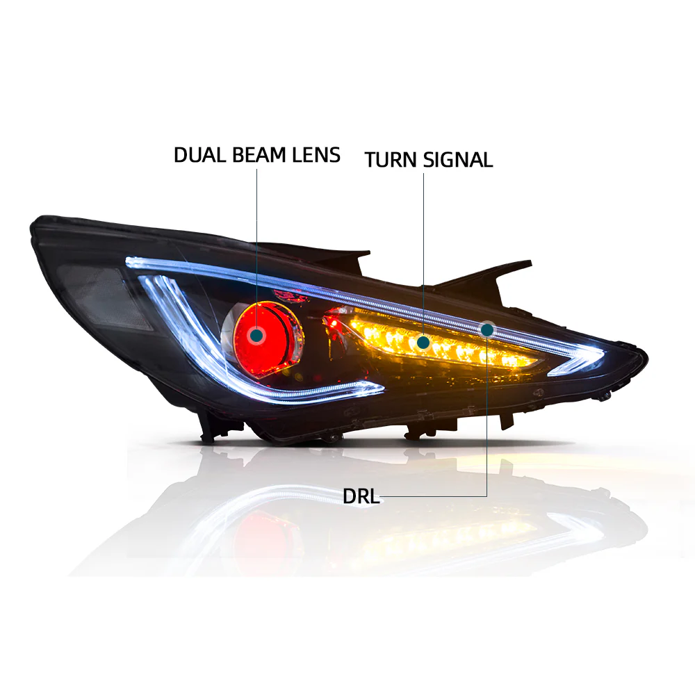 Vland Carlamp  Dual Beam Headlights For Hyundai 2011-2014 Sonata Sequential Demon Eye (Bulbs Not Included) - Image 3