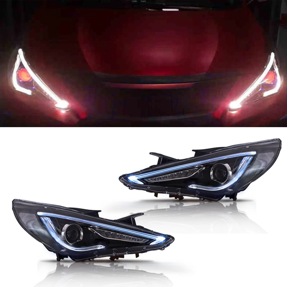 Vland Carlamp  Dual Beam Headlights For Hyundai 2011-2014 Sonata Sequential Demon Eye (Bulbs Not Included) - Image 5