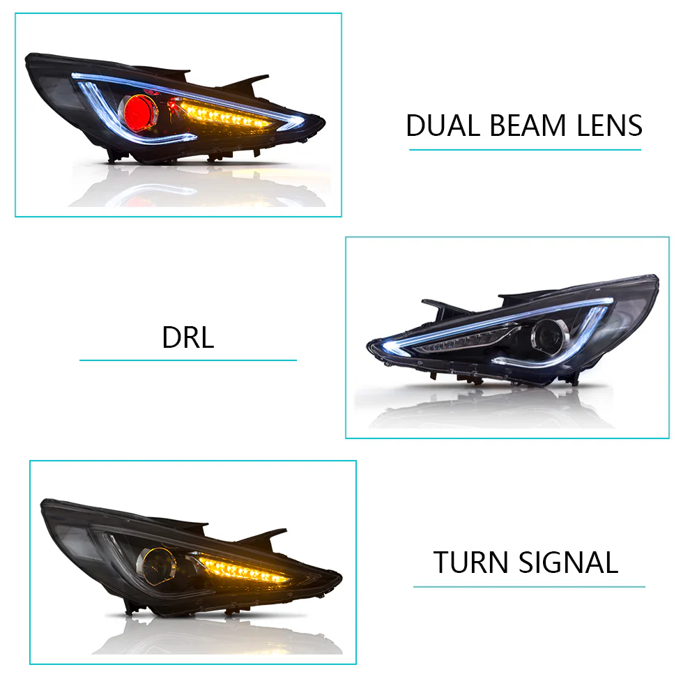 Vland Carlamp  Dual Beam Headlights For Hyundai 2011-2014 Sonata Sequential Demon Eye (Bulbs Not Included) - Image 6
