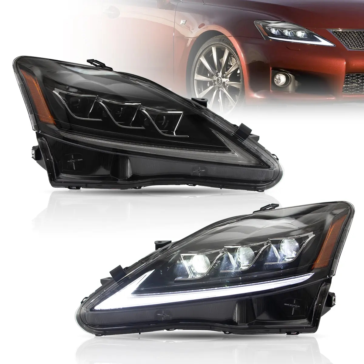 06-12 Lexus IS250/IS250C/IS350/IS220d & 08-14 ISF(XE20) Vland Matrix Projector Headlights E-mark - Image 4