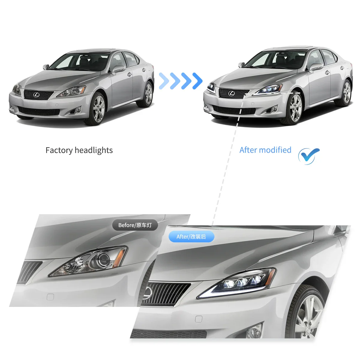 06-12 Lexus IS250/IS250C/IS350/IS220d & 08-14 ISF(XE20) Vland Matrix Projector Headlights E-mark - Image 7