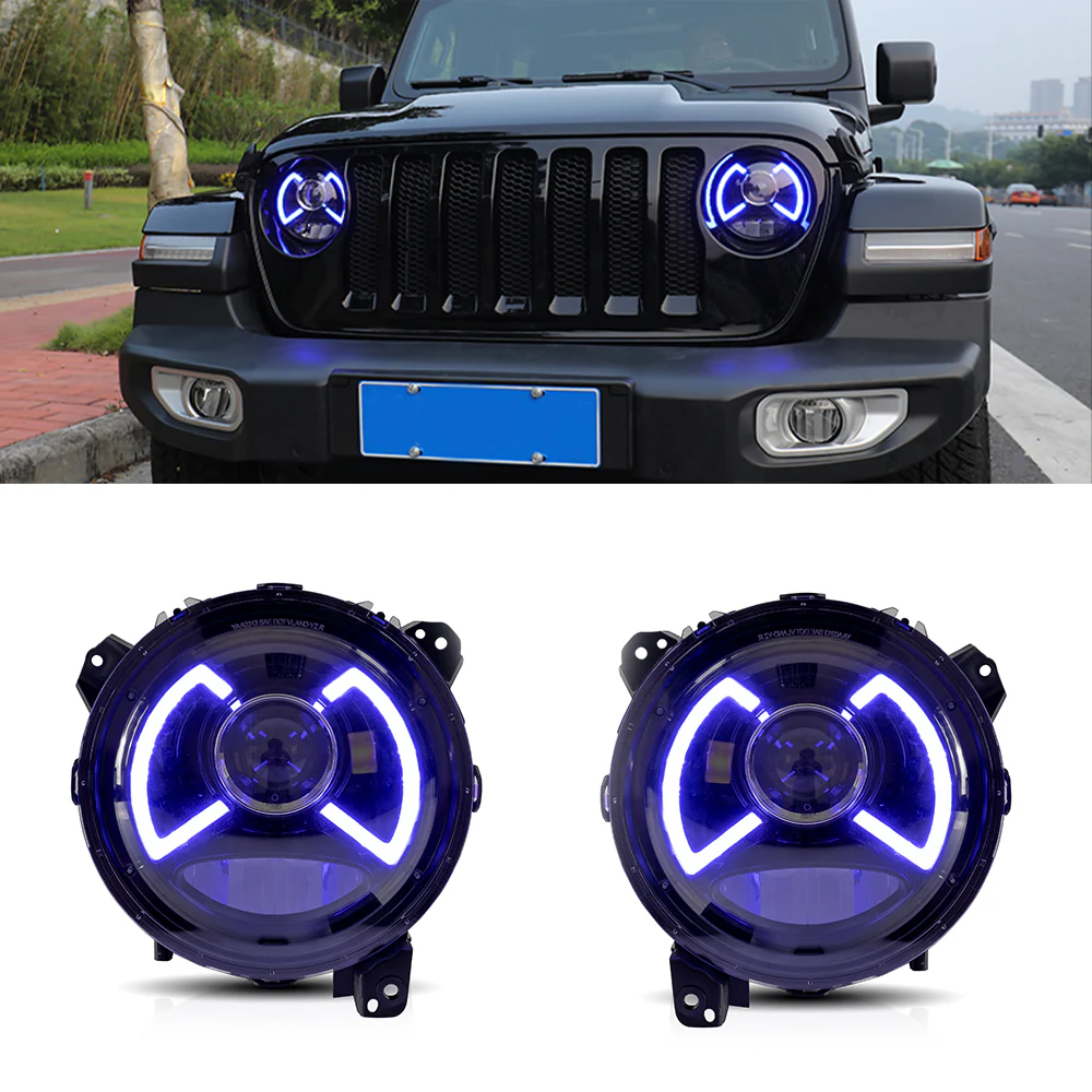 Vland Jeep Wrangler 2018-UP Full LED Dual Beam Projector Headlights With Blue DRL - Image 3
