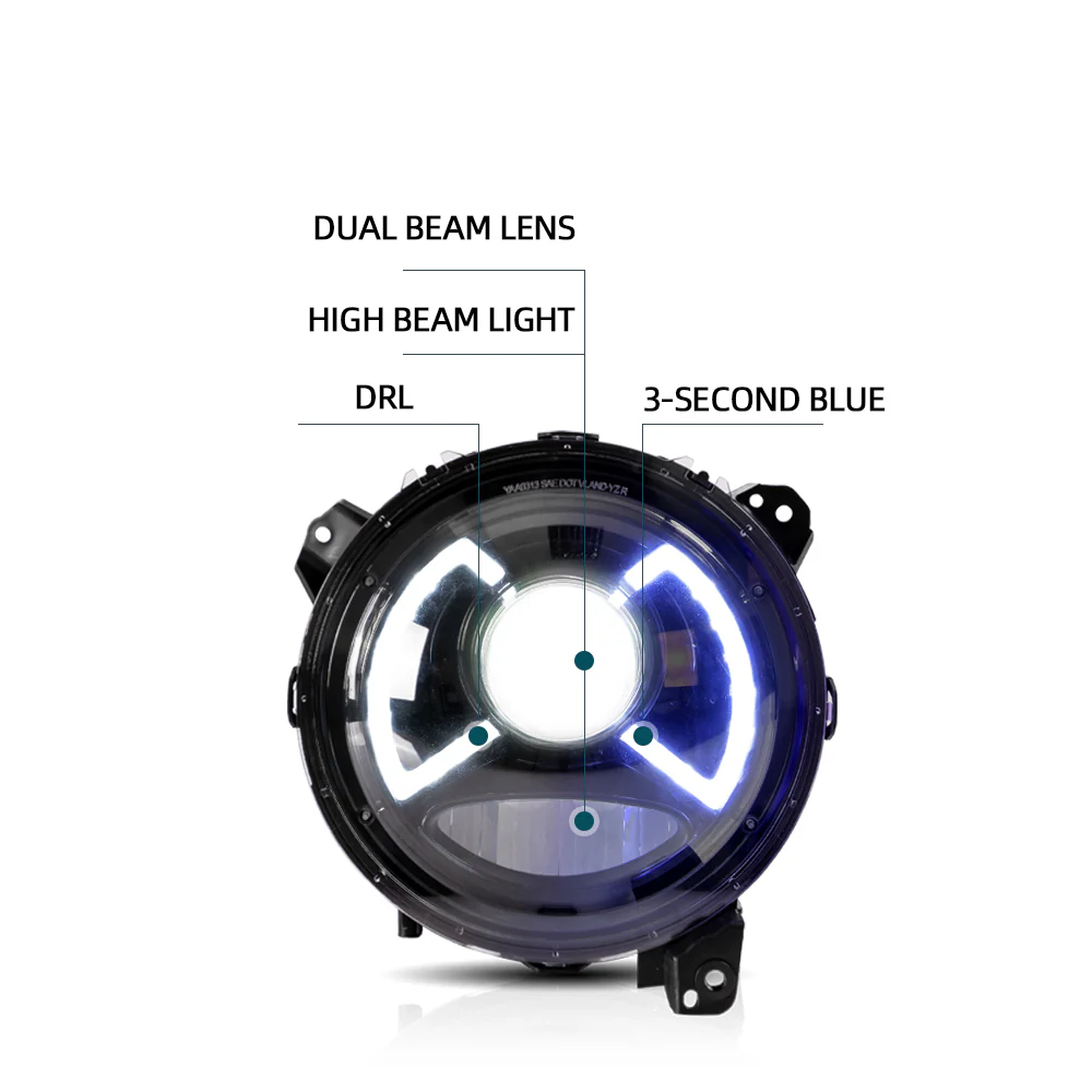 Vland Jeep Wrangler 2018-UP Full LED Dual Beam Projector Headlights With Blue DRL - Image 6