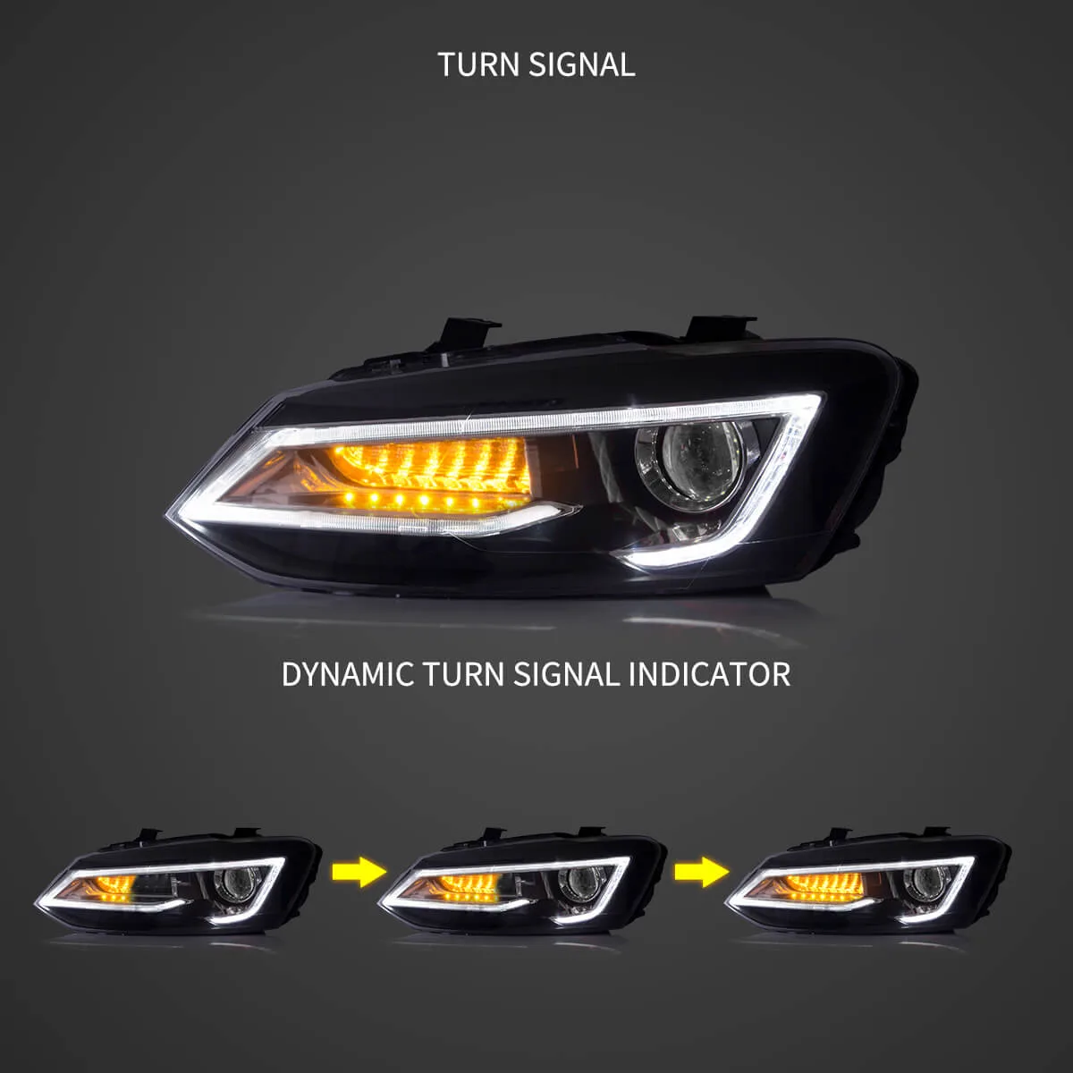 09-17 VW Polo MK5 Vland Dual Beam Projector Aftermarket Headlights With Demon Eyes Black E-mark - Image 5