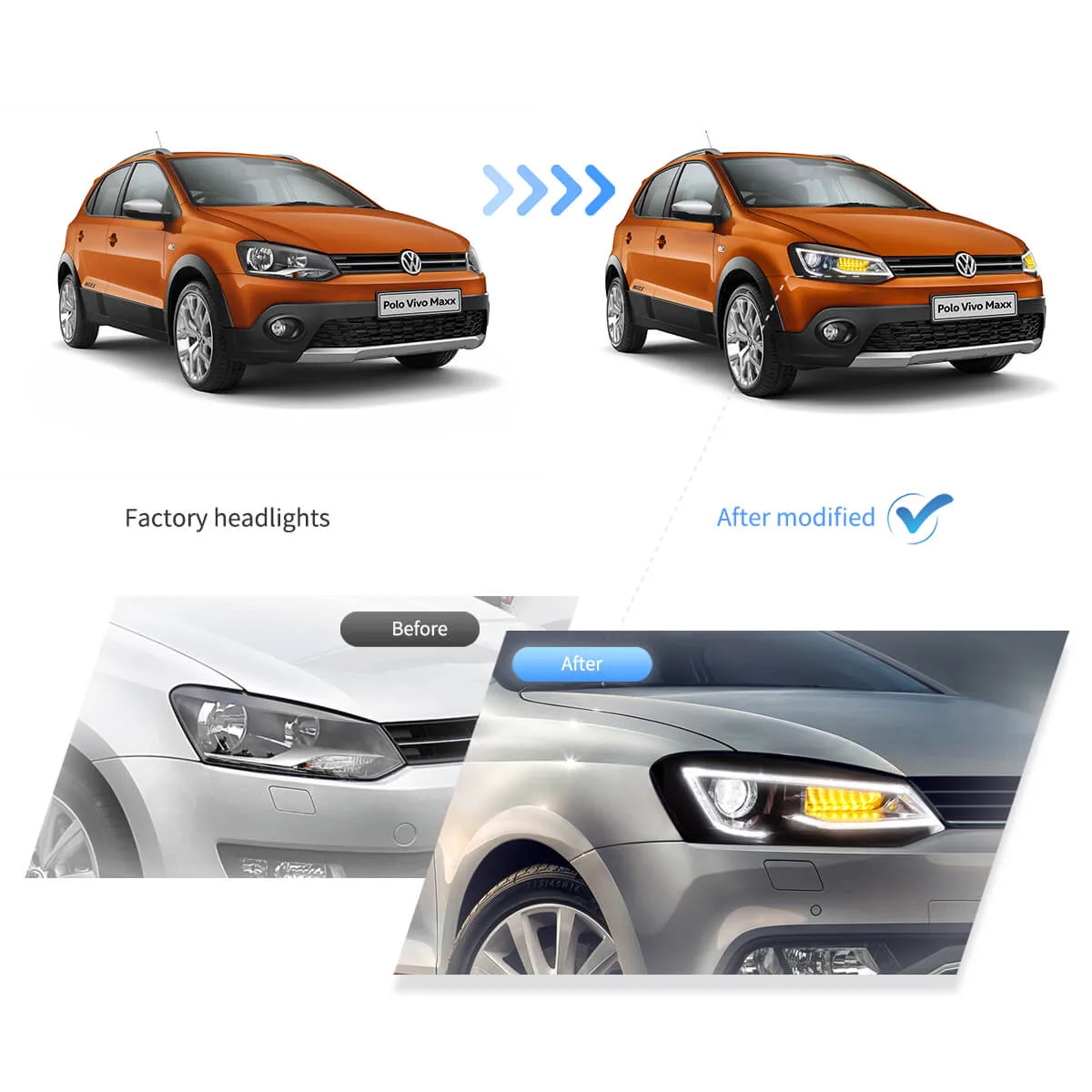 09-17 VW Polo MK5 Vland Dual Beam Projector Aftermarket Headlights With Demon Eyes Black E-mark - Image 8