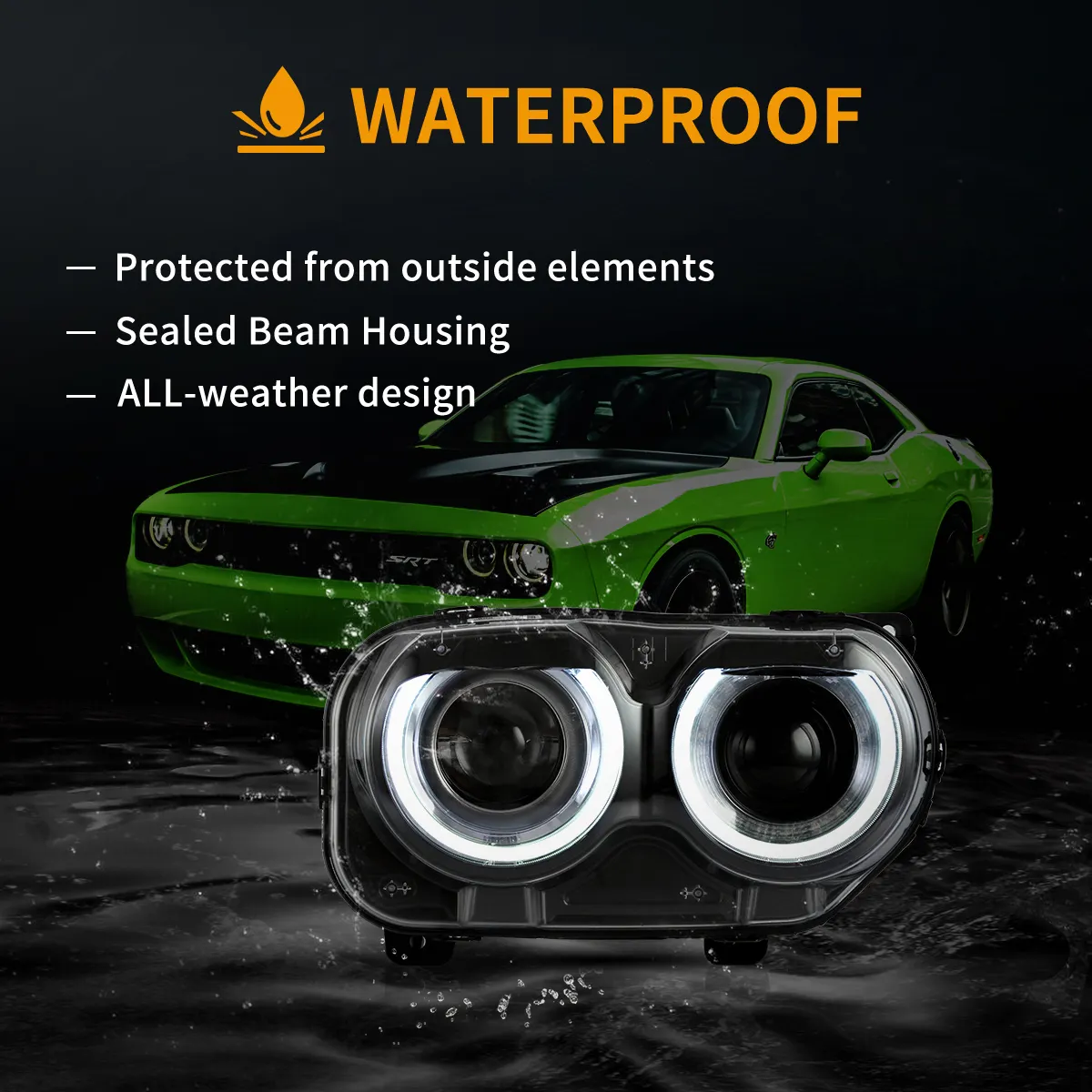 15-24 Dodge Challenger 3th Gen Facelifted Vland Dual Beam Projector HeadLights Black - Image 7