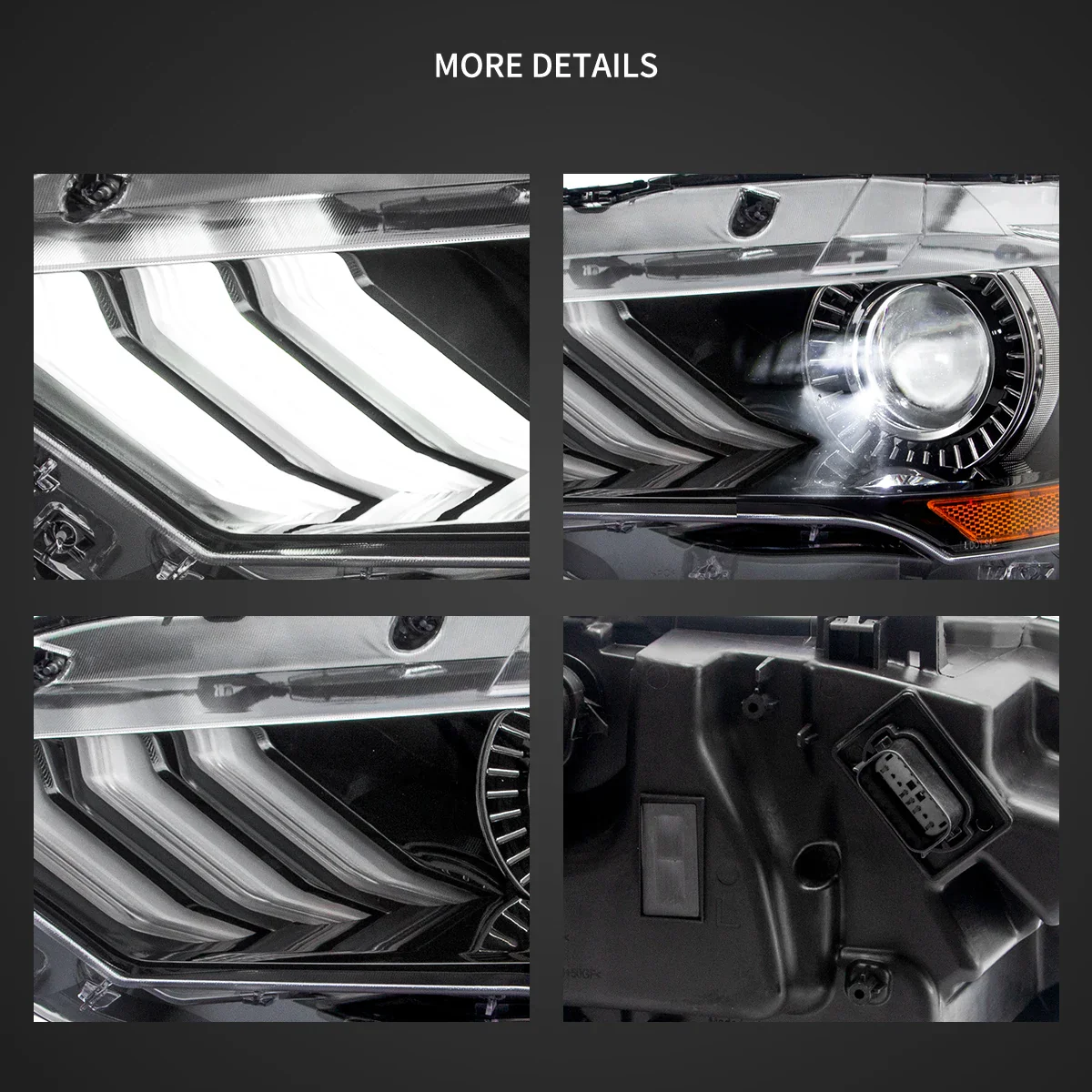 18-22 Ford Mustang 6th Gen Facelifted Vland LED Dual Beam Projector HeadLights Black - Image 5