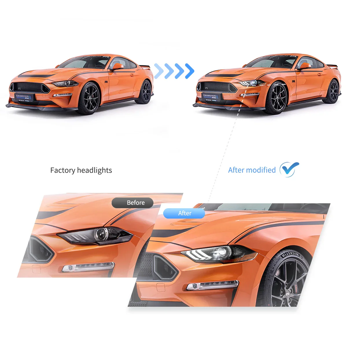 18-22 Ford Mustang 6th Gen Facelifted Vland LED Dual Beam Projector HeadLights Black - Image 7