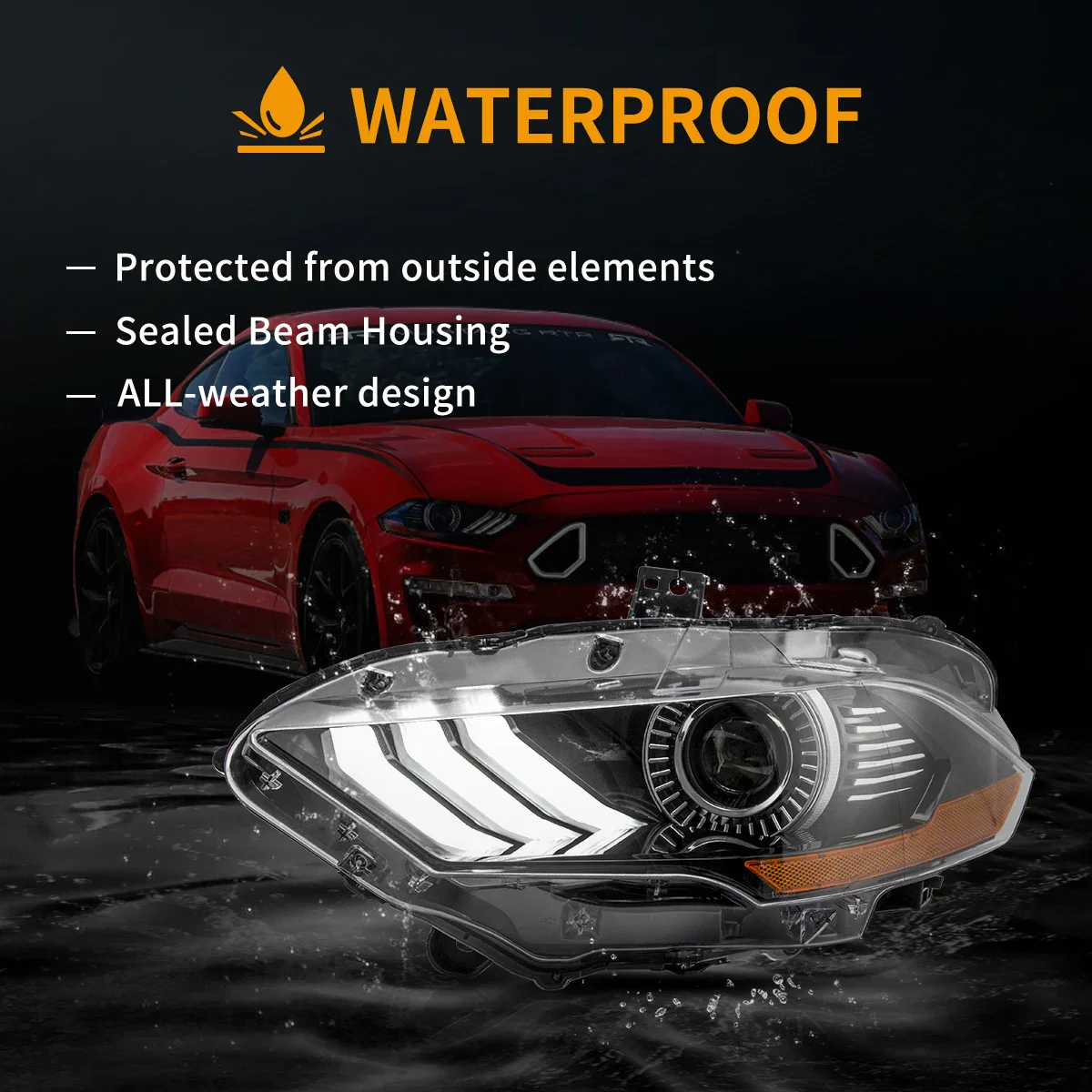 18-22 Ford Mustang 6th Gen Facelifted Vland LED Dual Beam Projector HeadLights Black - Image 8