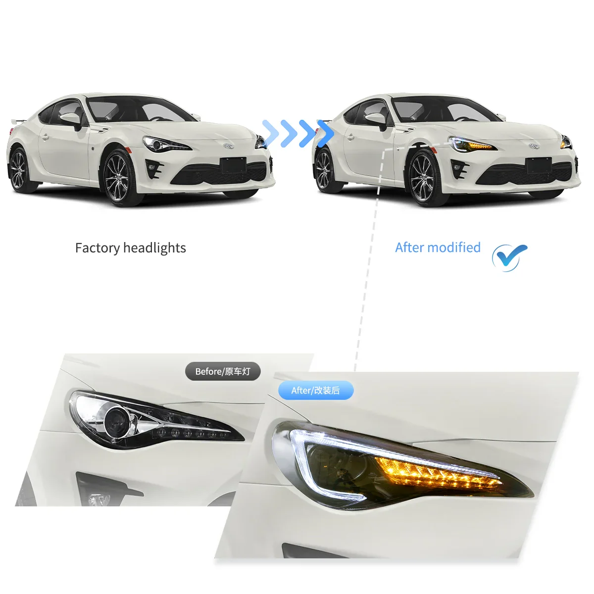 12–21 Toyota 86/GT86, Subaru Brz, Scion Frs Vland Upgrade Full LED Dual Beam Projector Headlights[E-mark] - Image 7