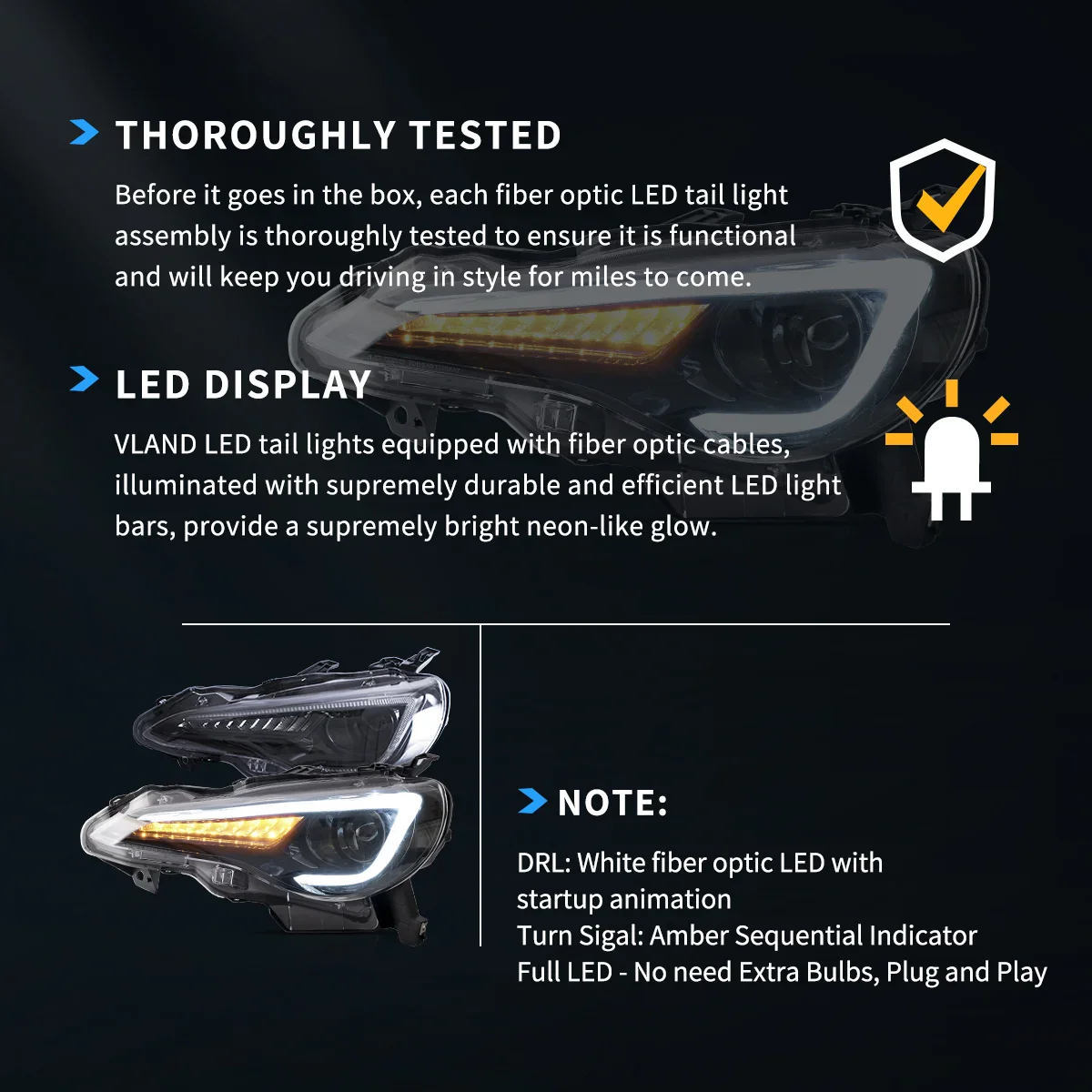 12–21 Toyota 86/GT86, Subaru Brz, Scion Frs Vland Upgrade Full LED Dual Beam Projector Headlights[E-mark] - Image 9