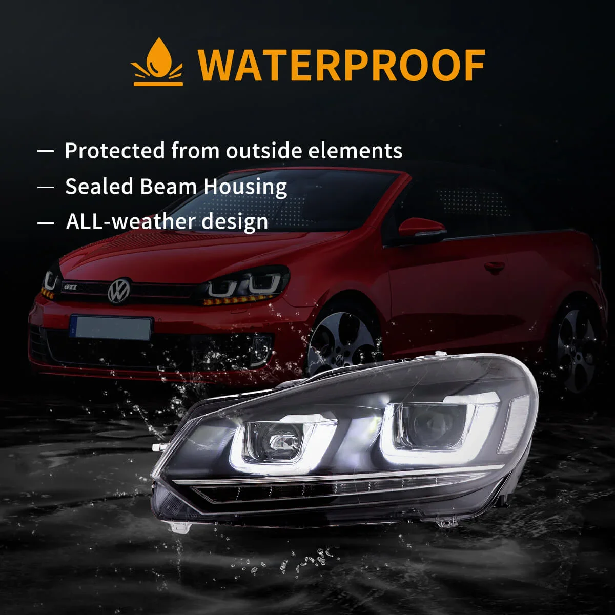 08-14 VW Golf Mk6 Vland Dual Beam Projector Aftermarket Headlights With Demon Eyes E-mark - Image 10