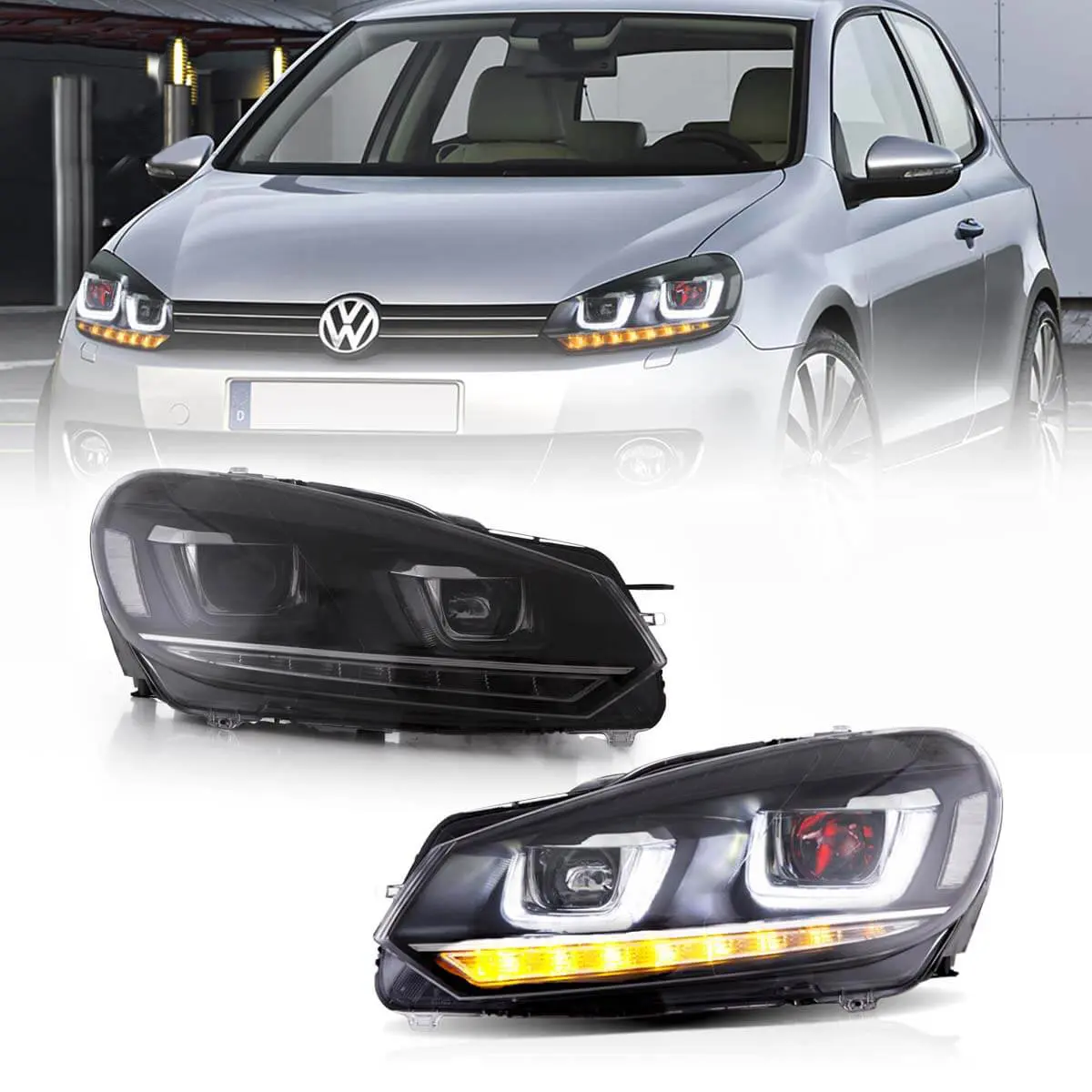 08-14 VW Golf Mk6 Vland Dual Beam Projector Aftermarket Headlights With Demon Eyes E-mark - Image 5