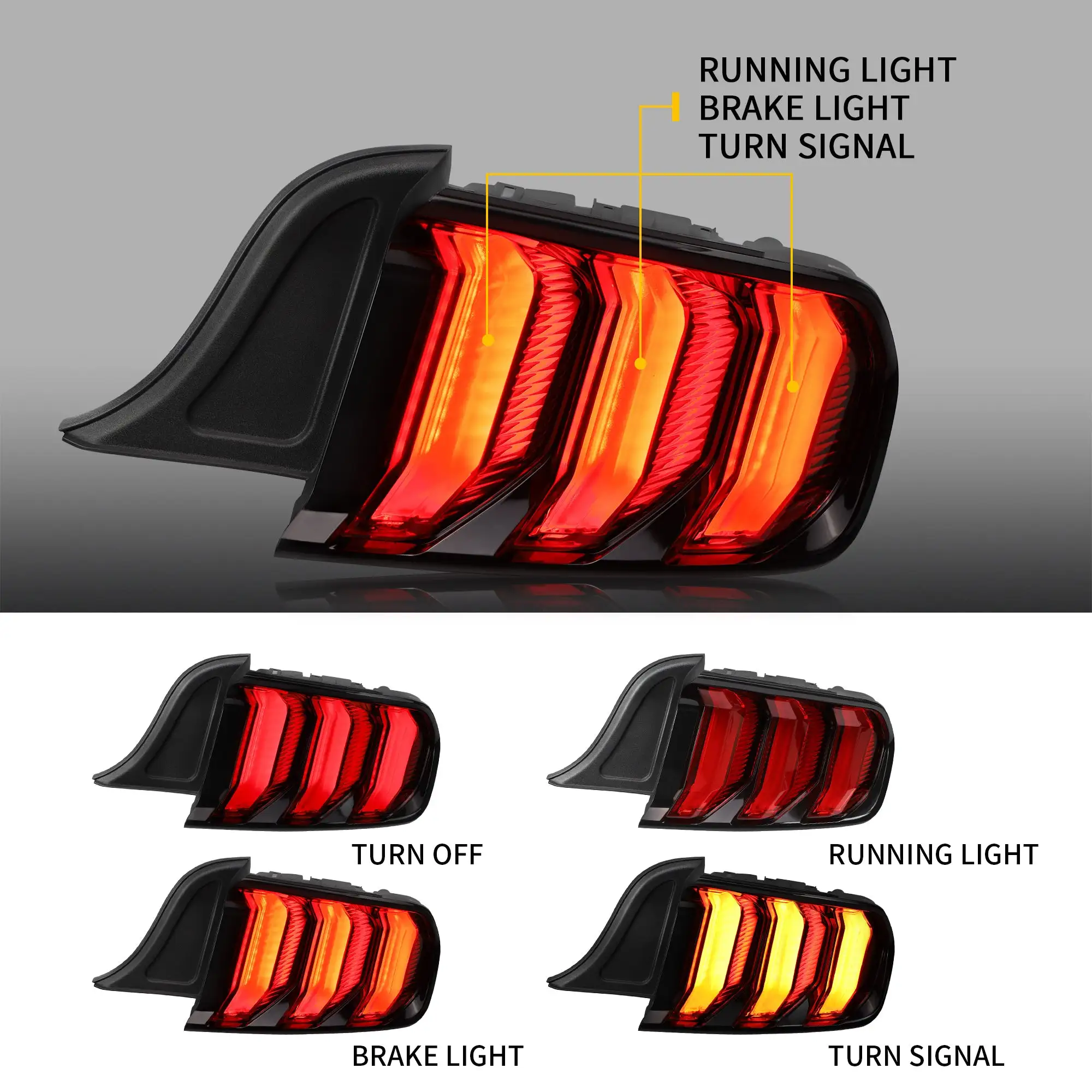 15-23 Ford Mustang 6th Gen (S550) Vland LED Tail Lights with 5 modes Sequential Turn Signal [E-mark] - Image 8