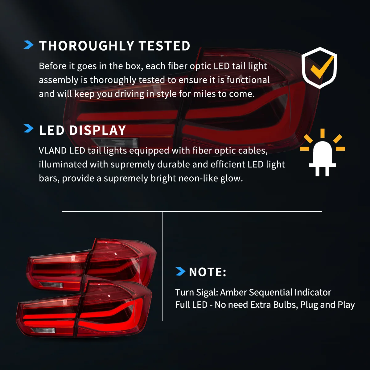 2012-2018 BMW F30 F80 M3 3-Series Vland LED Tail Lights With Sequential Turn Signal [E-mark] - Image 11