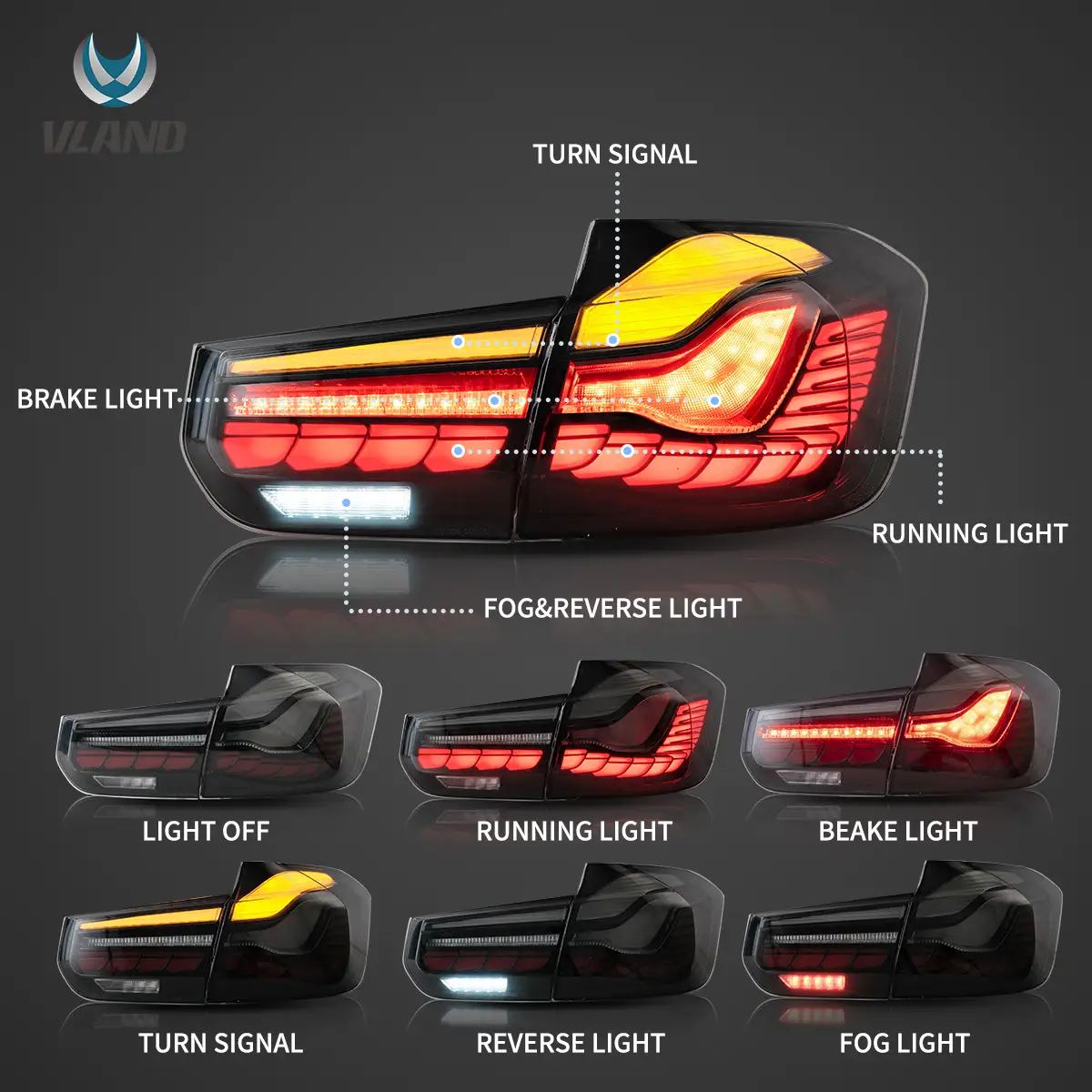 12-19 BMW 3 Series 6th Gen (F30 F80) Vland OLED Tail Lights With Dynamic Welcome Lighting (GTS Style) [E-mark] - Image 3