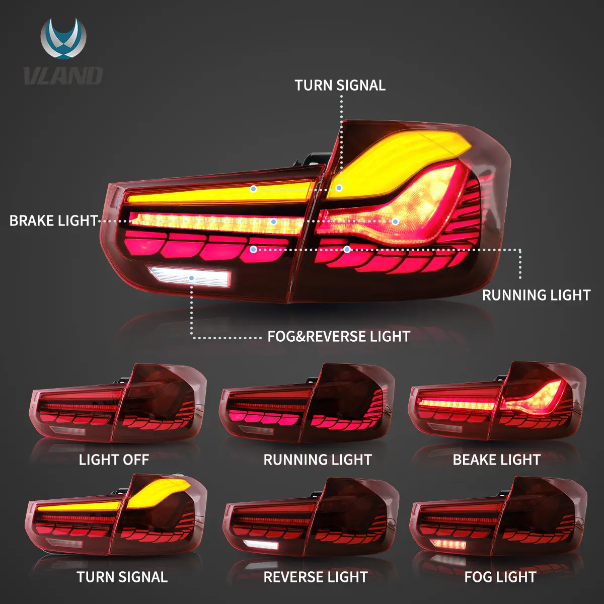12-19 BMW 3 Series 6th Gen (F30 F80) Vland OLED Tail Lights With Dynamic Welcome Lighting (GTS Style) [E-mark] - Image 7
