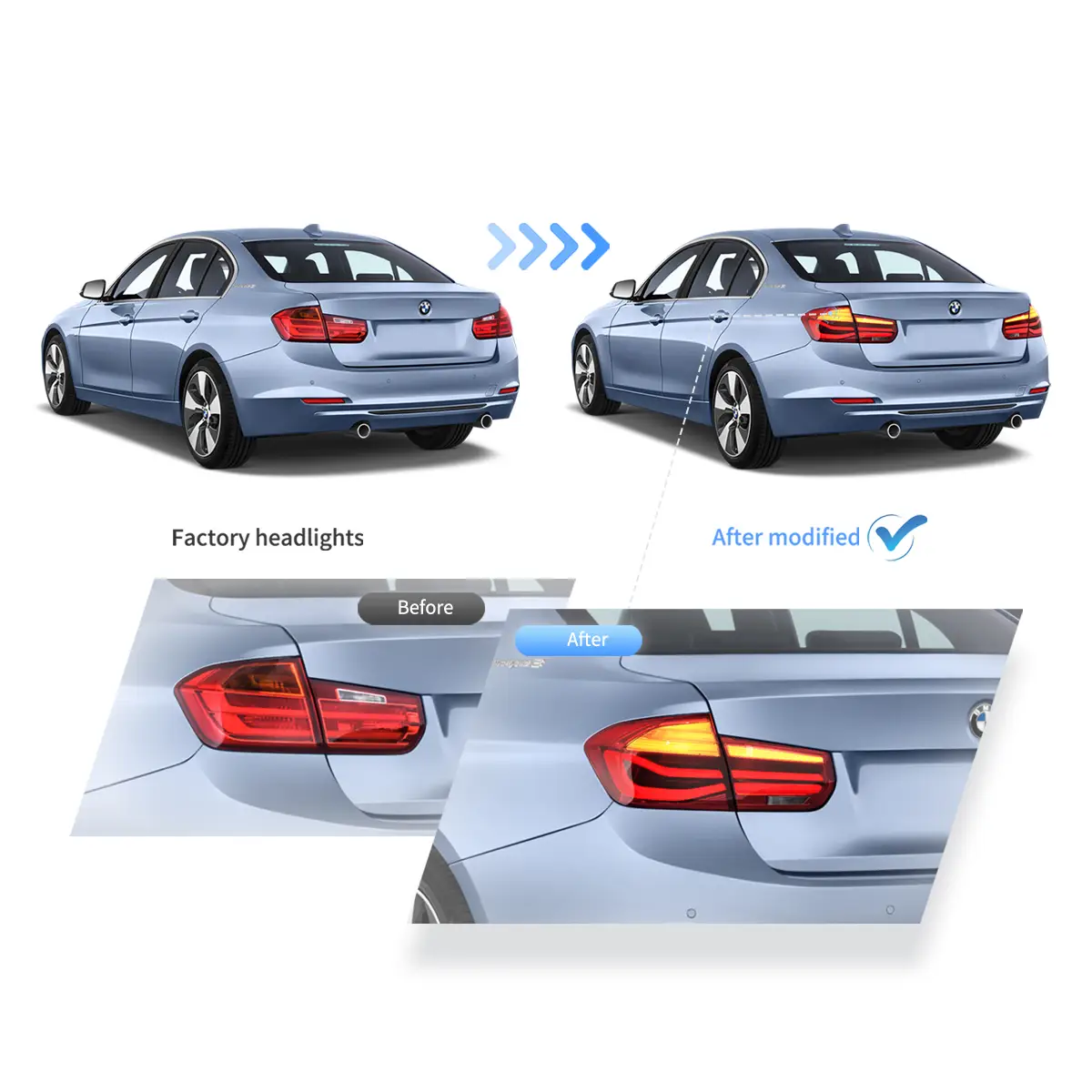 2012-2018 BMW F30 F80 M3 3-Series Vland LED Tail Lights With Sequential Turn Signal [E-mark] - Image 8