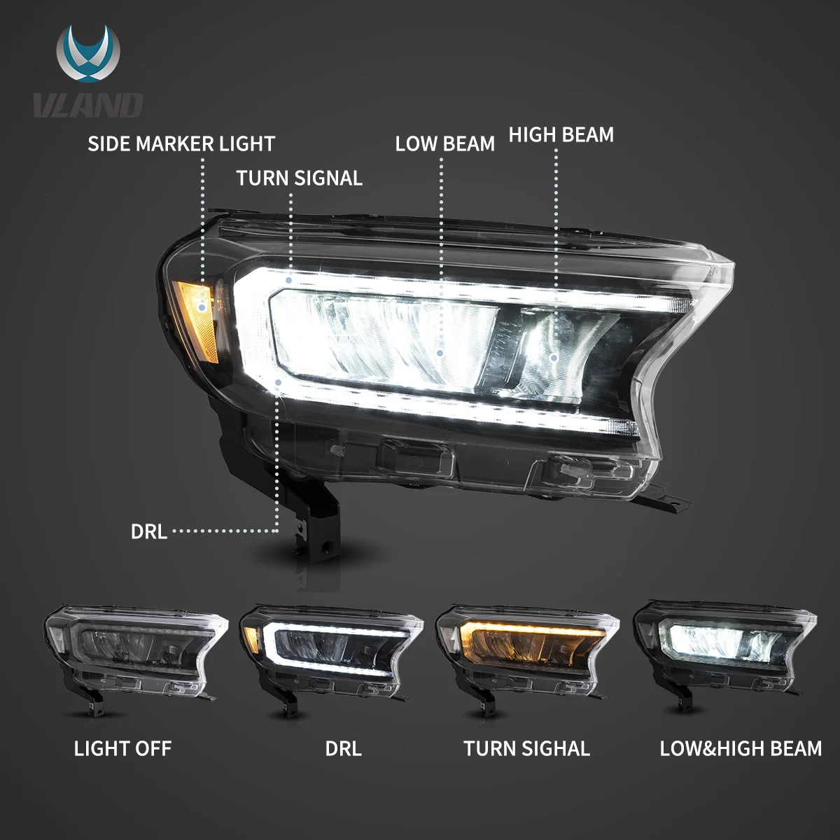 15-21 Ford Ranger [International Types] Vland LED Reflection Bowl HeadLights [E-mark] - Image 3