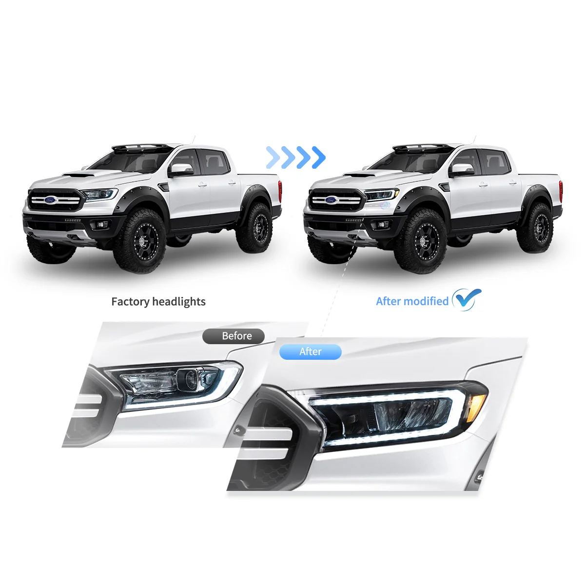 15-21 Ford Ranger [International Types] Vland LED Reflection Bowl HeadLights [E-mark] - Image 7