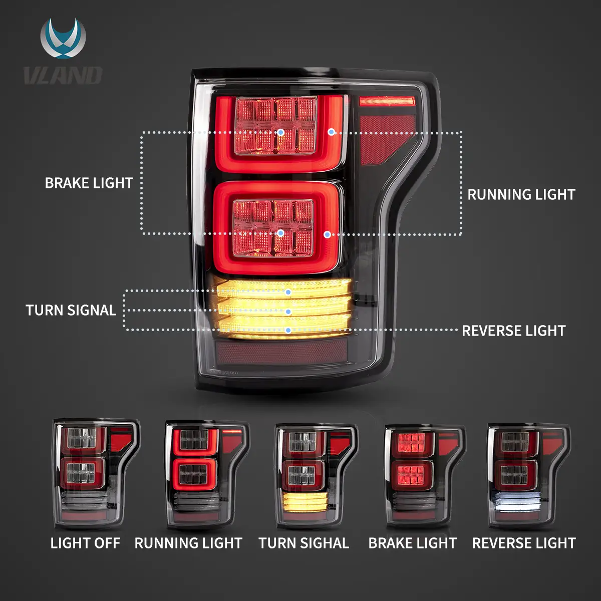 15-20 Ford F150 13th Gen Vland LED Tail Lights With Amber Sequential Turn Signal - Image 3